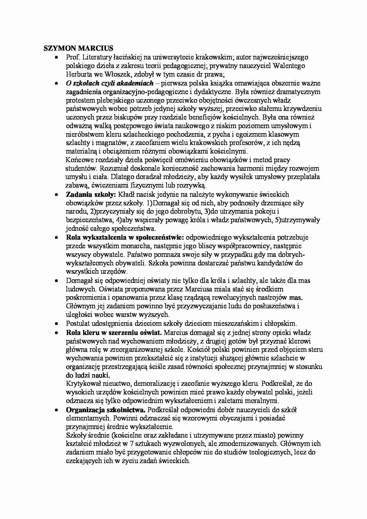 Historia wychowania - Szymon Marcius - strona 1