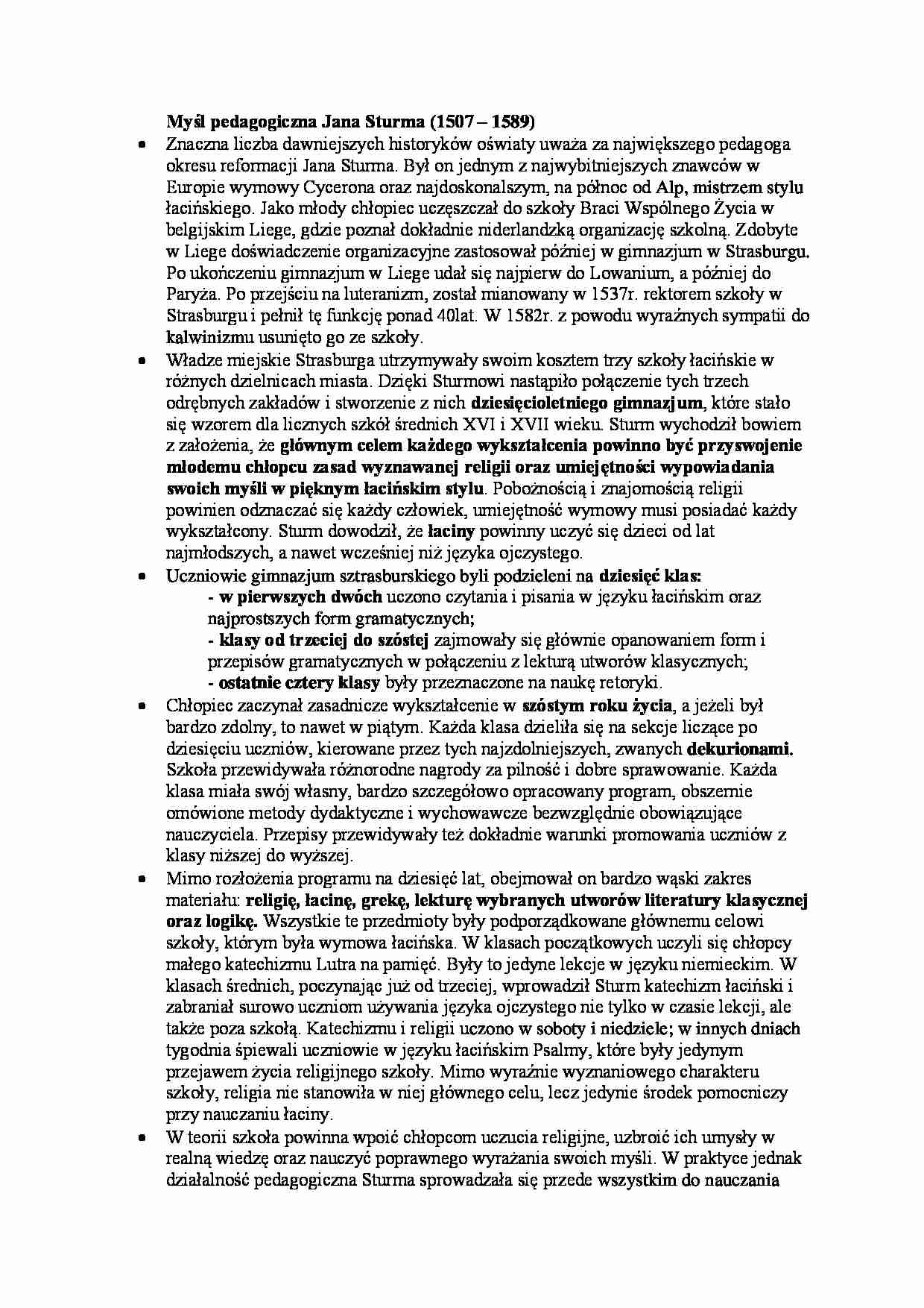 Myśl pedagogiczna Jana Sturma - strona 1