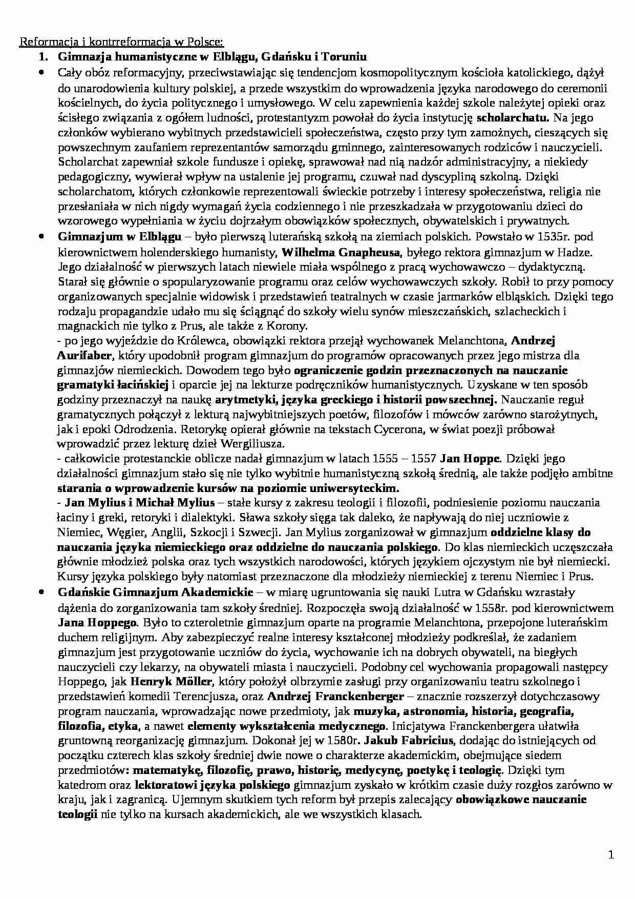 Reformacja i kontrreformacja w Polsce - strona 1