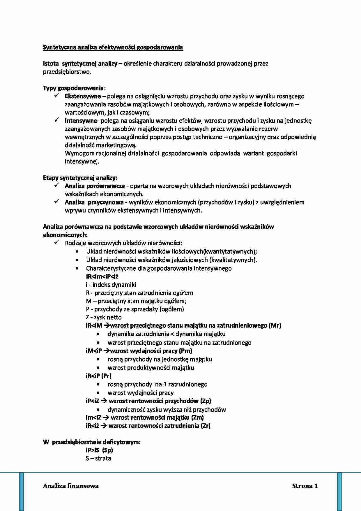 Syntetyczna analiza efektywności gospodarowania - strona 1