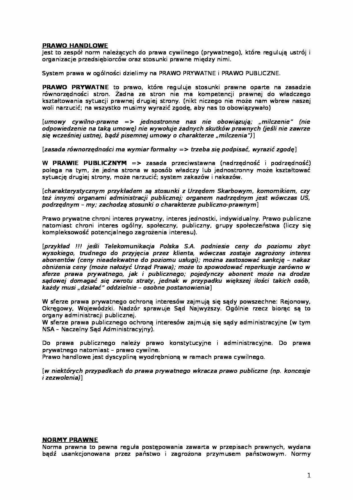 Definicja prawa handlowego - norma - strona 1