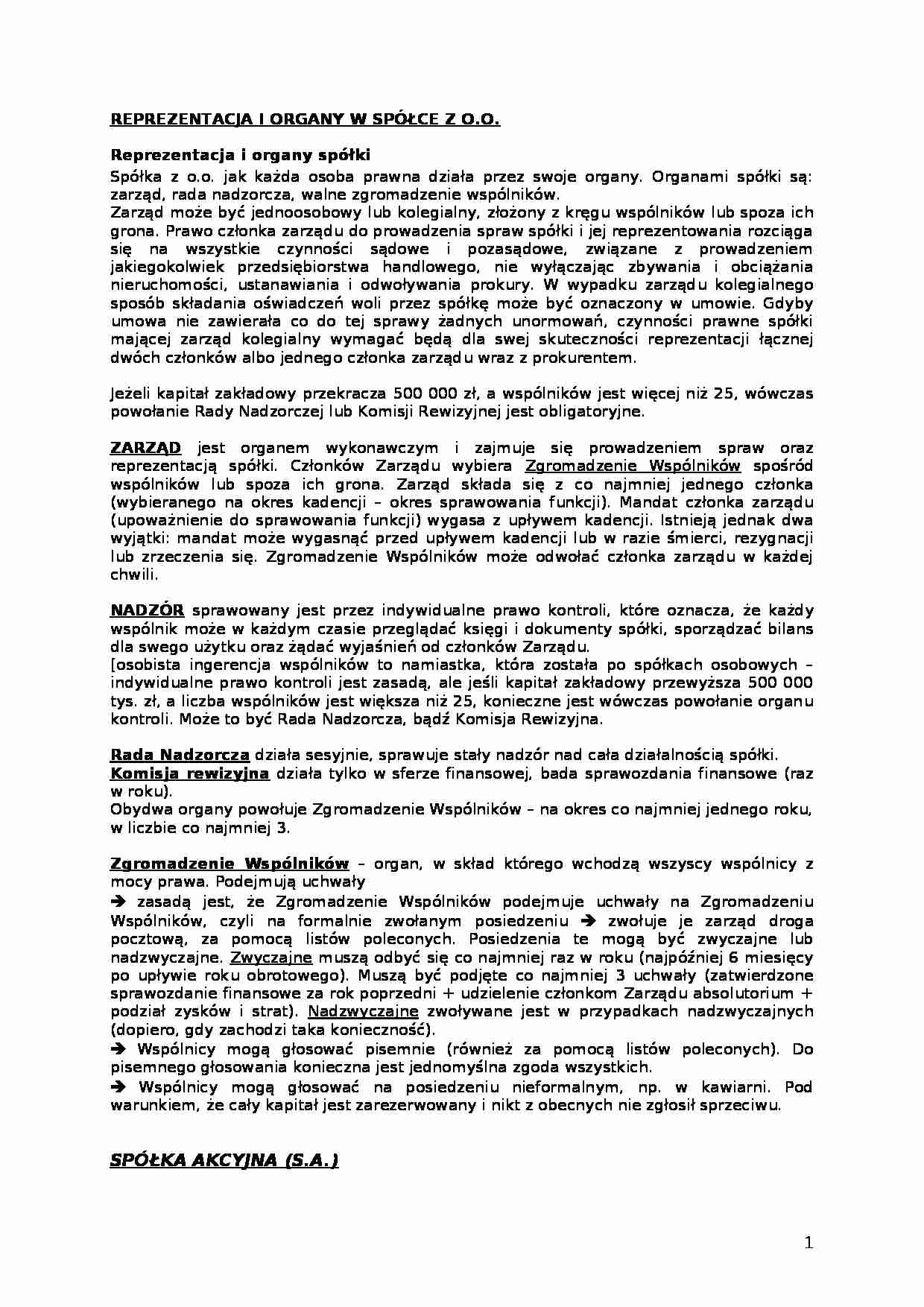 Reprezentacja i organy w spółce z.o.o. - strona 1