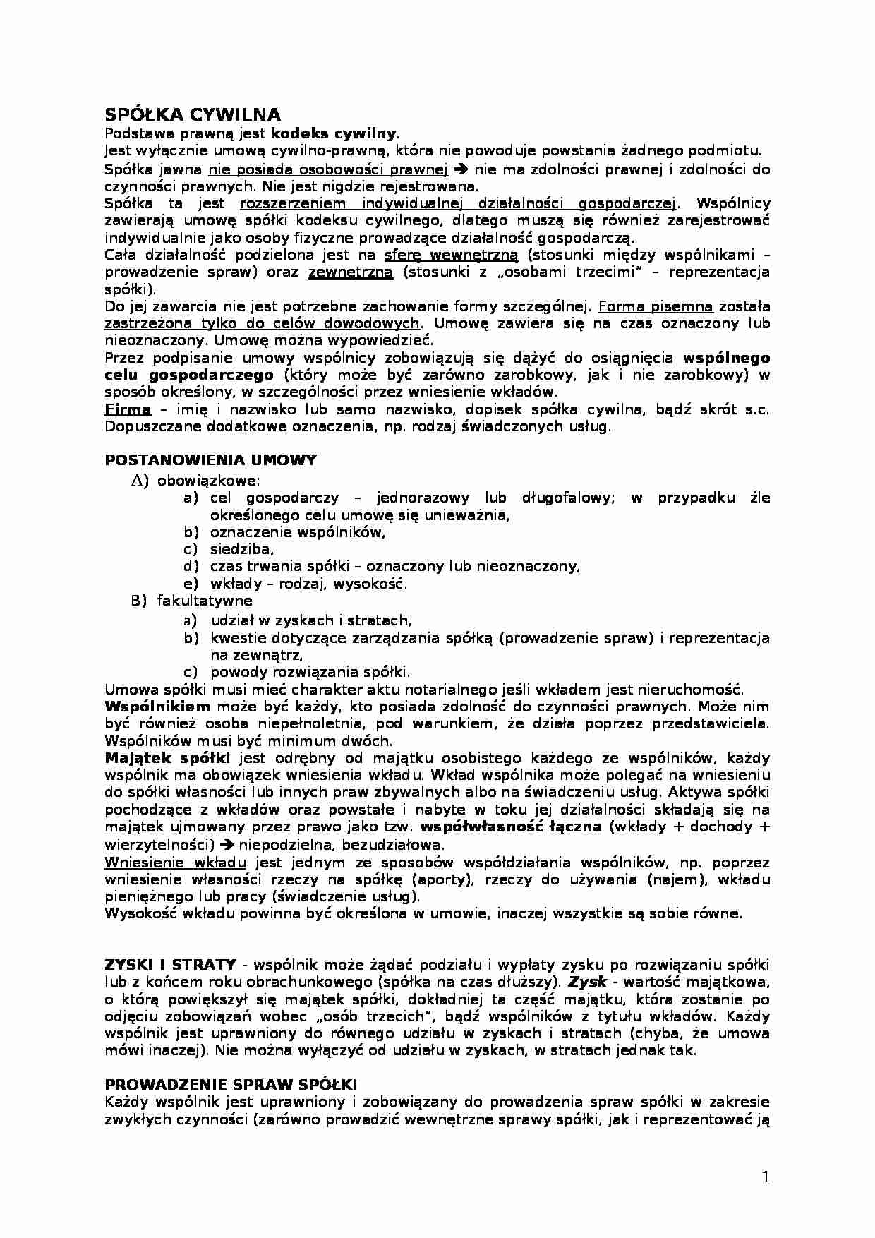 Spółka cywilna-opracowanie - strona 1