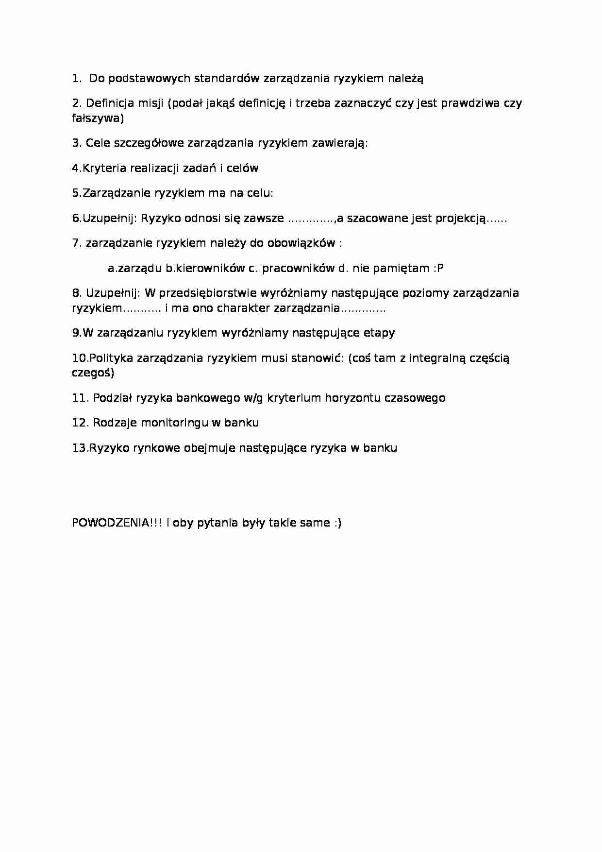 Zarządzanie ryzykiem-pytania na zaliczenie - strona 1