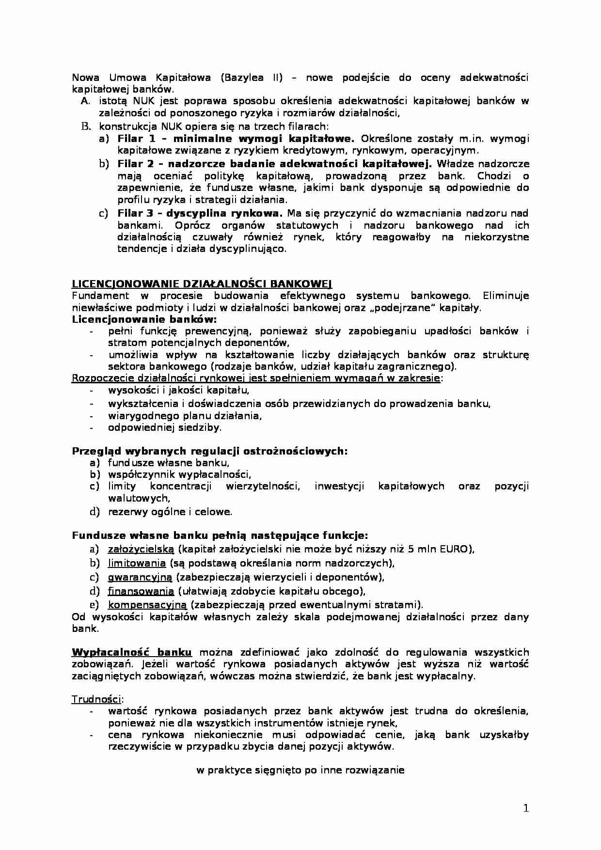 Licencjonowanie działaności bankowej - Nowa Umowa Kapitałowa (Bazylea II) - strona 1