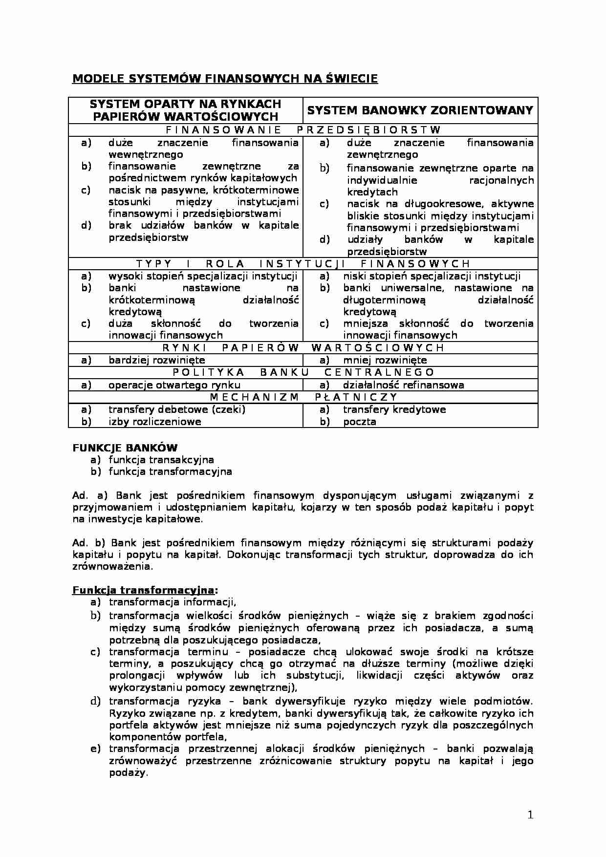 Modele systemów finansowych na świecie - Finansowanie przedsiębiorstw - strona 1