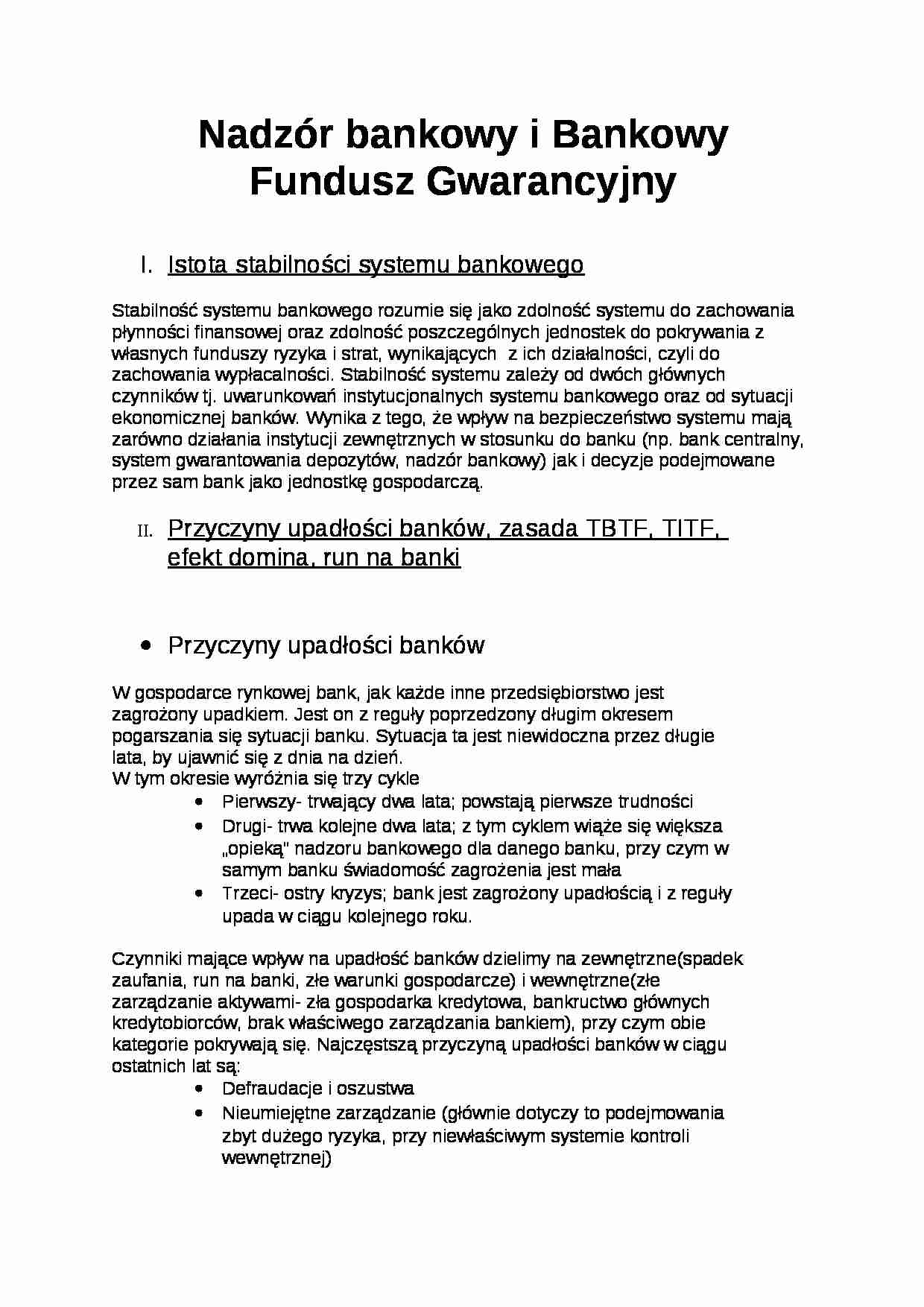 Nadzór bankowy i Bankowy i Fundusz Gwarancyjny - strona 1