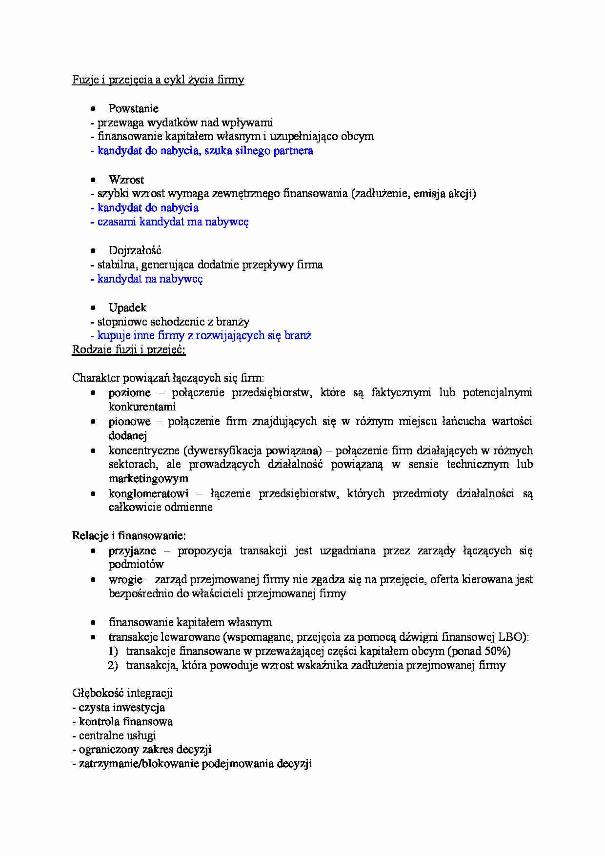 Fuzje i przejęcia a cykl życia firmy - strona 1