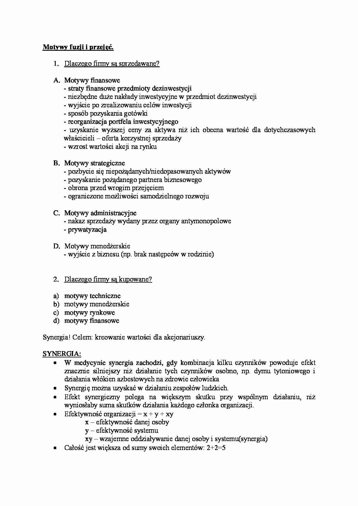 Motywy fuzji i przejęć - strona 1