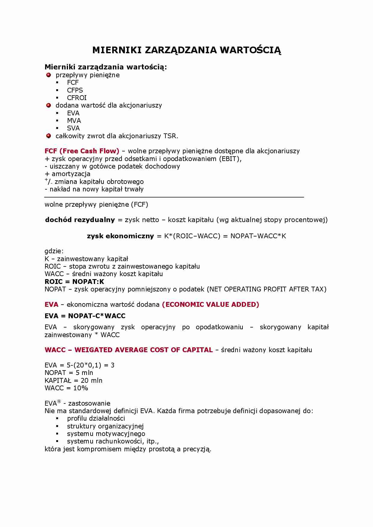 Mierniki zarządzania wartościa - strona 1