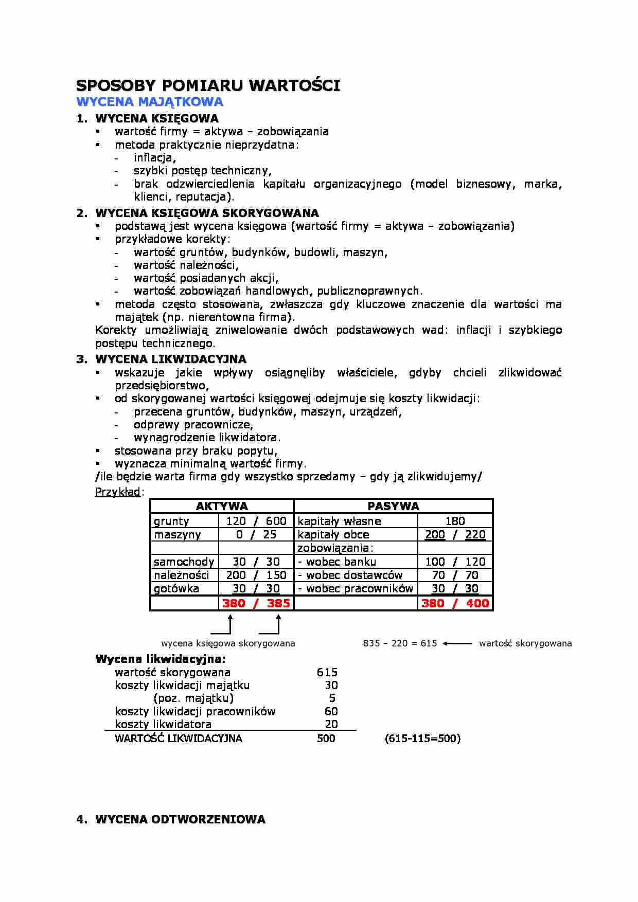 Sposoby pomiaru wartości-wycena majątkowa - strona 1
