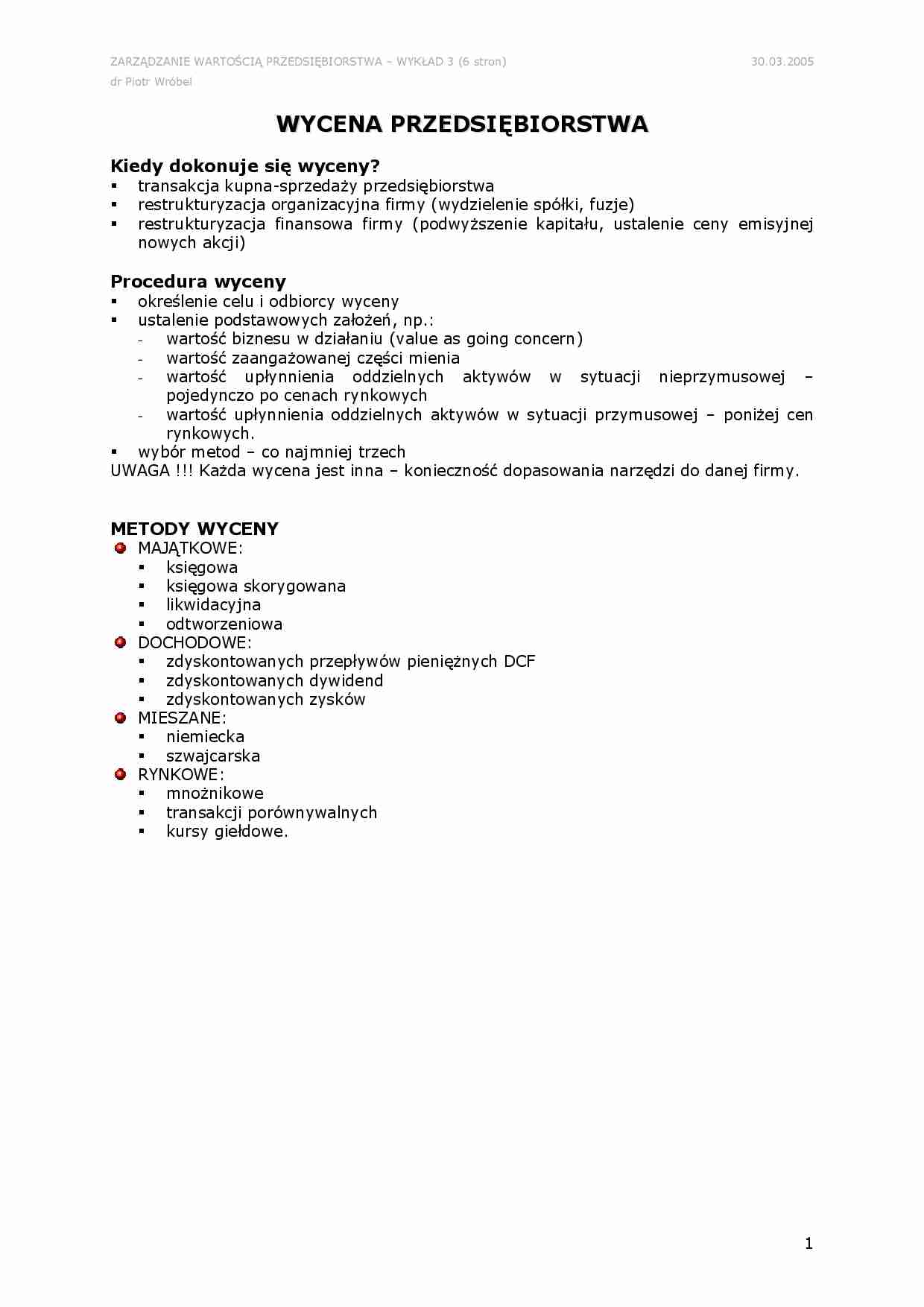 Wycena przedsiębiorstwa - strona 1