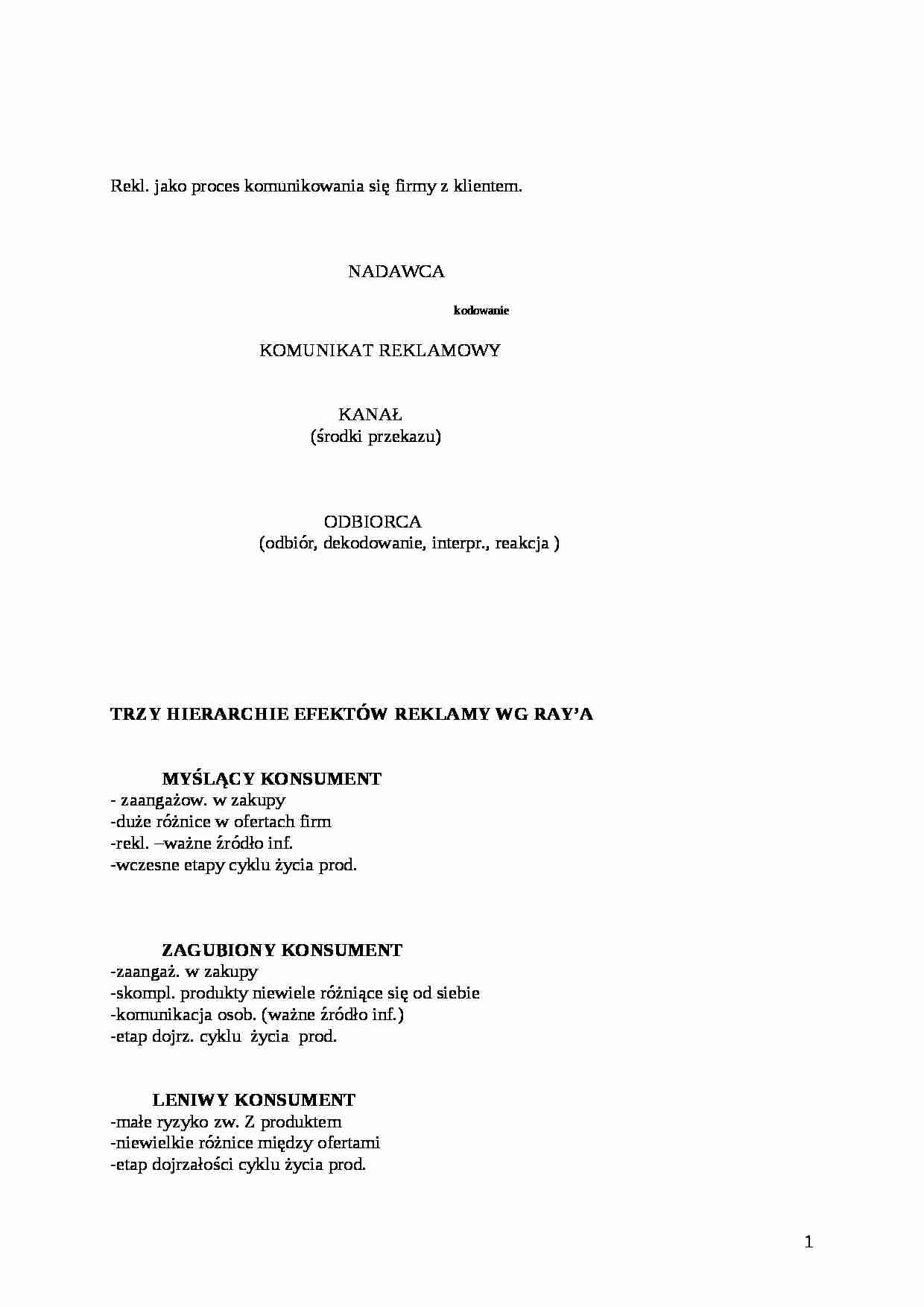 Reklama jako proces komunikowania się firmy z klientem - strona 1