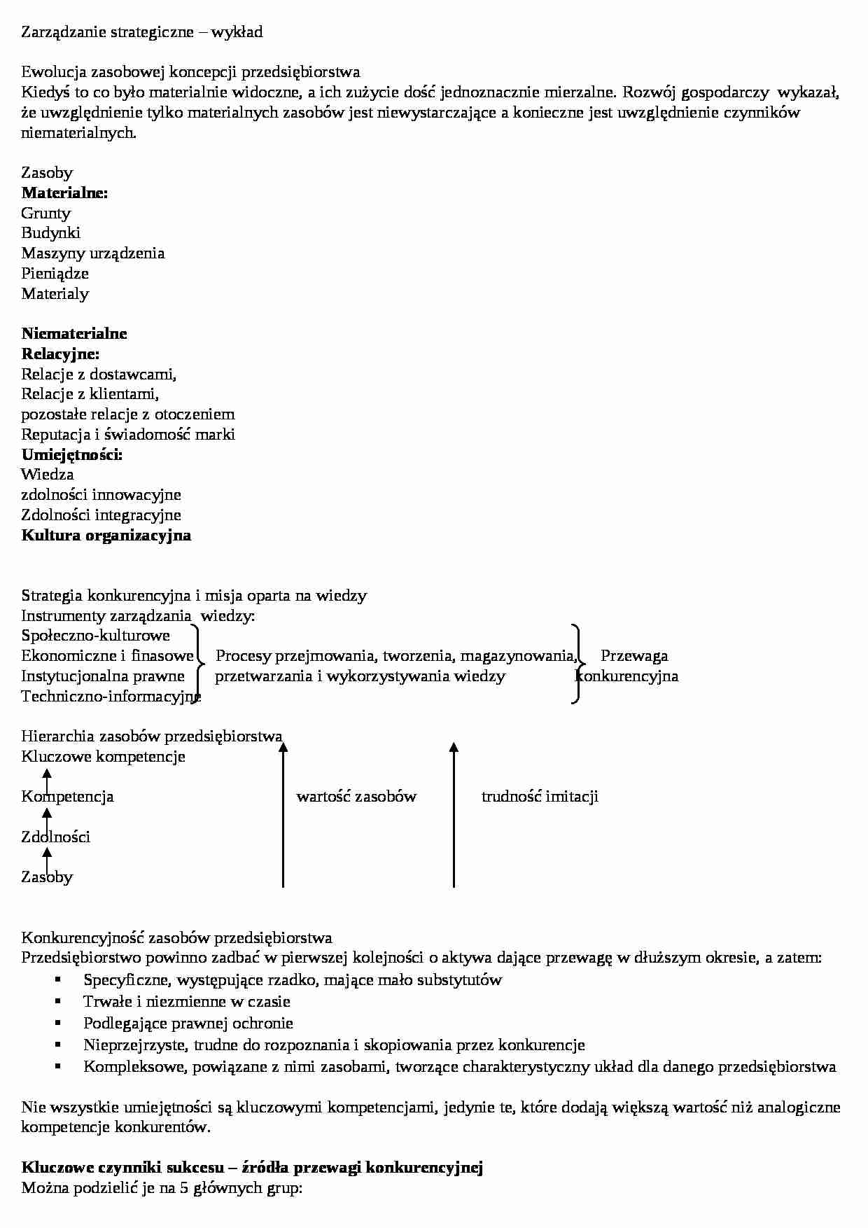 Zarządzanie strategiczne - wykład - strona 1