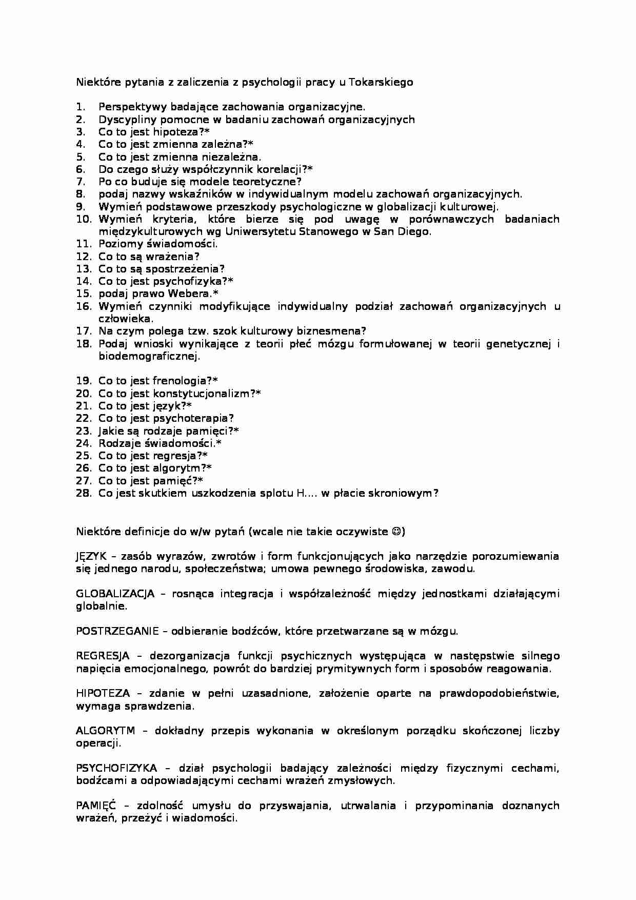 Pytania na zaliczenie z psychologii pracy  - strona 1