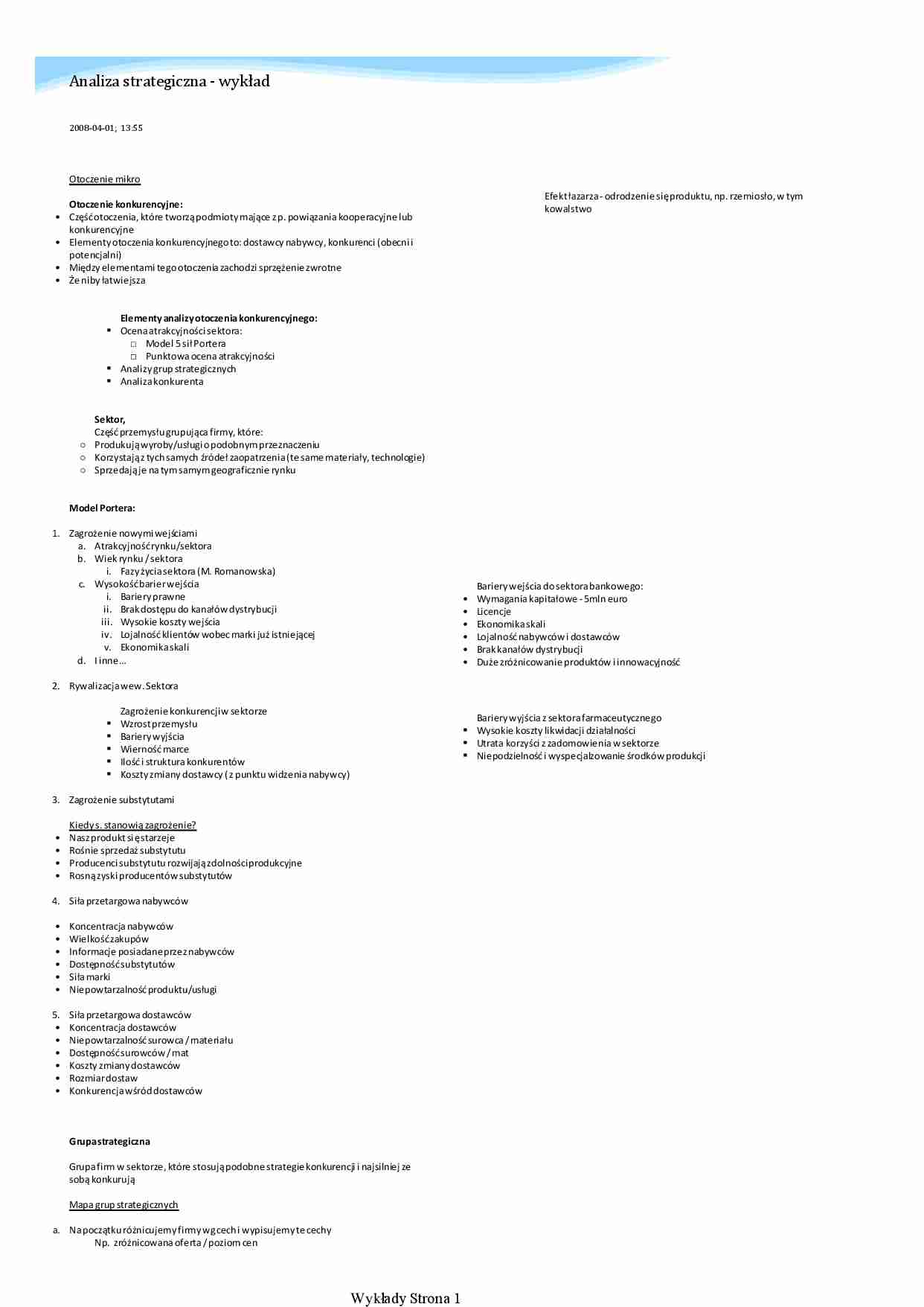 Analiza strategiczna - wykład - strona 1