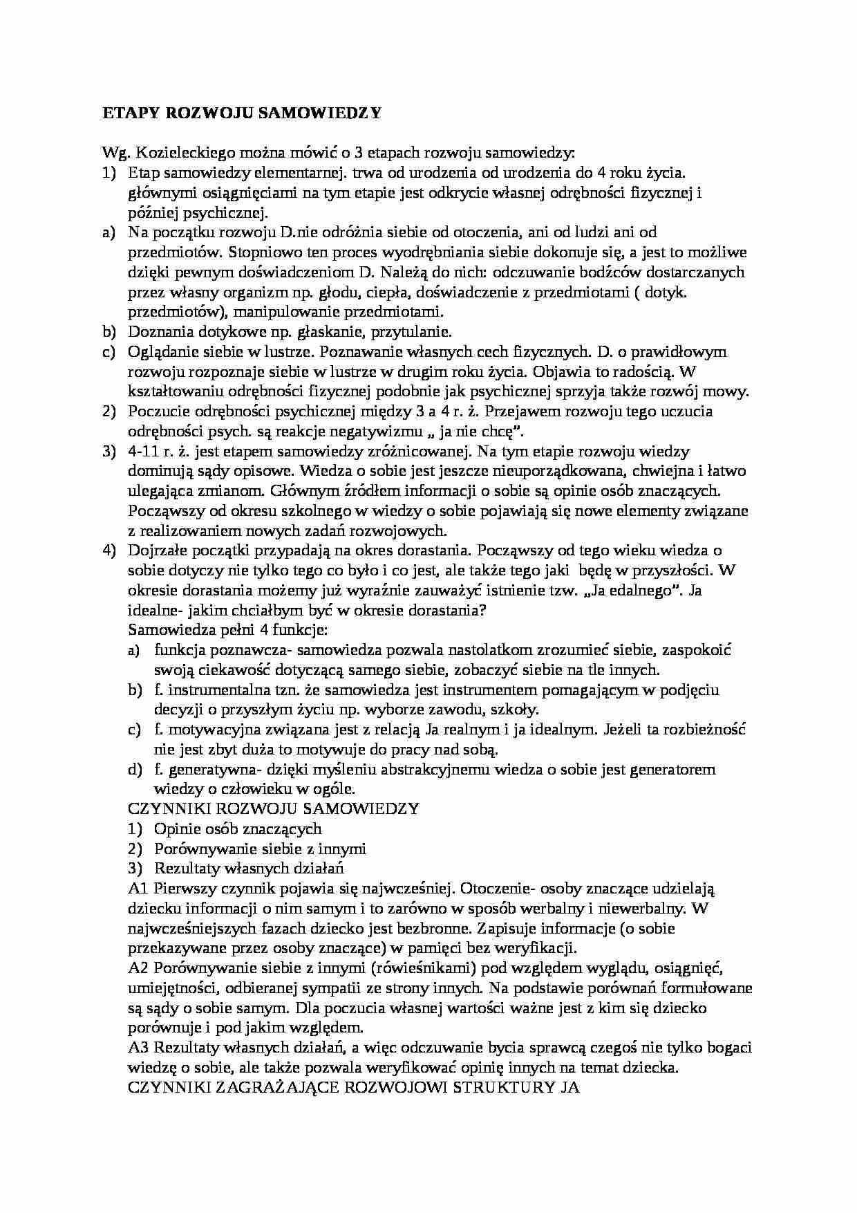 Etapy rozwoju samowiedzy - strona 1
