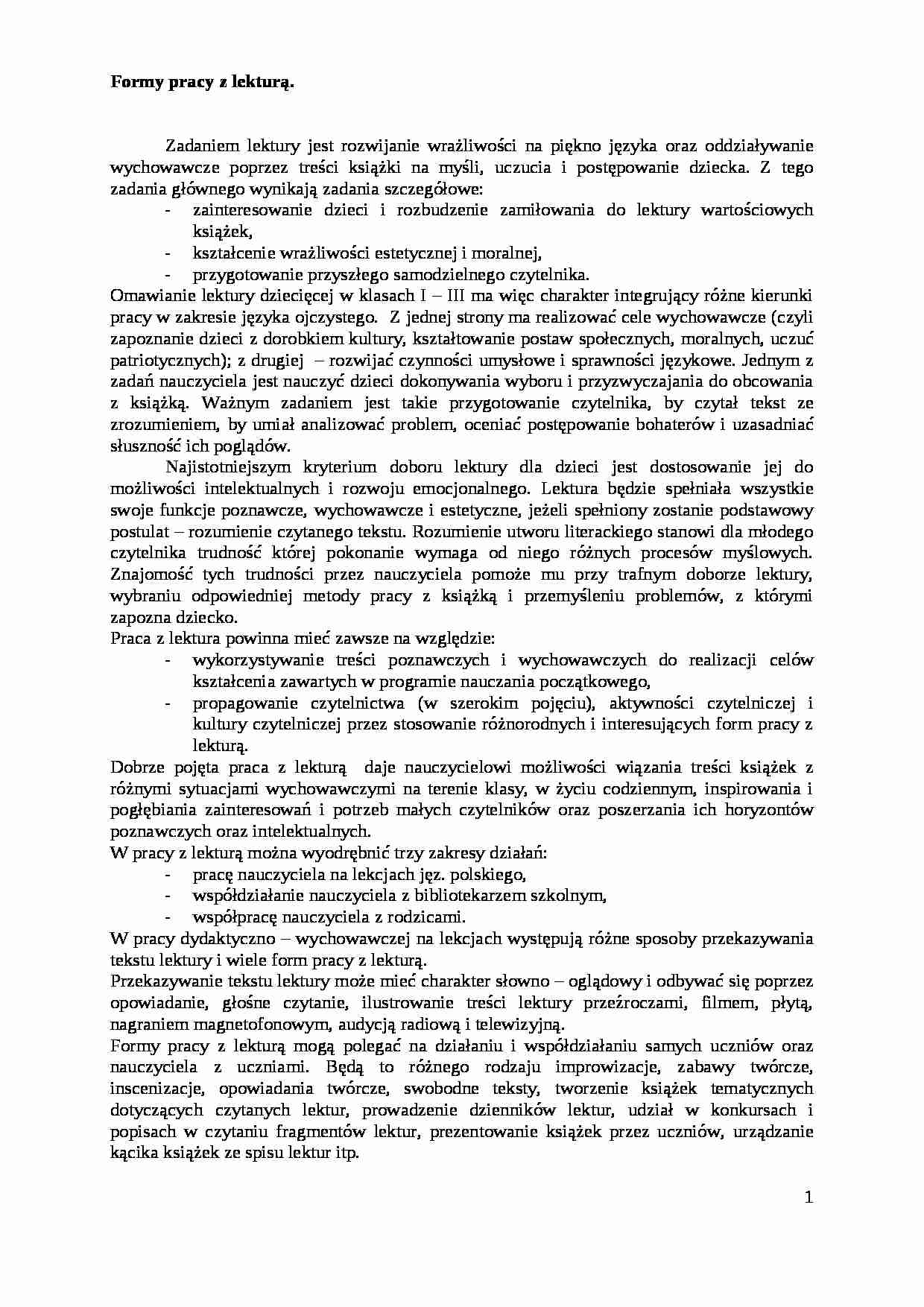 Formy pracy z lekturą - strona 1