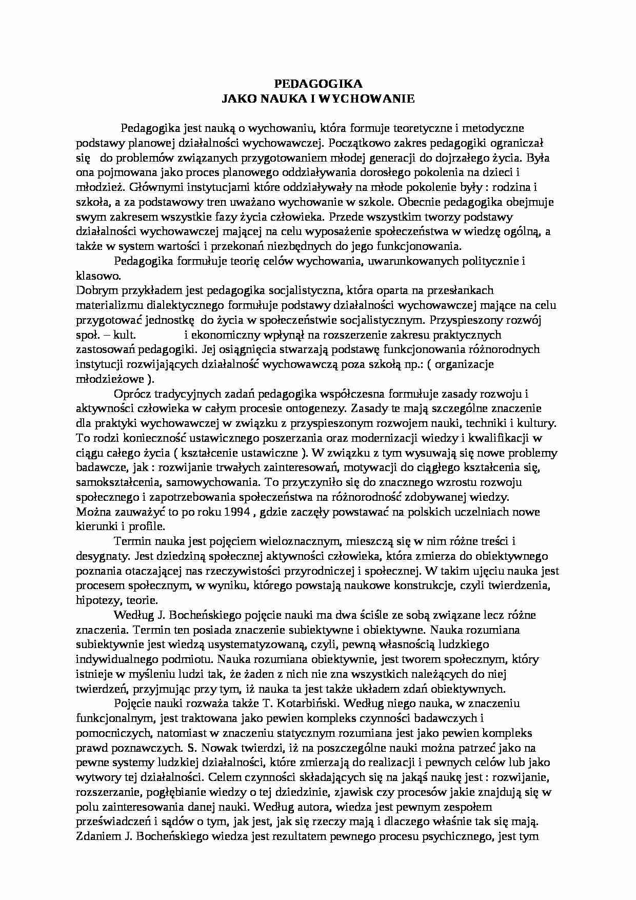 Pedagogika jako nauka i wychowanie - strona 1