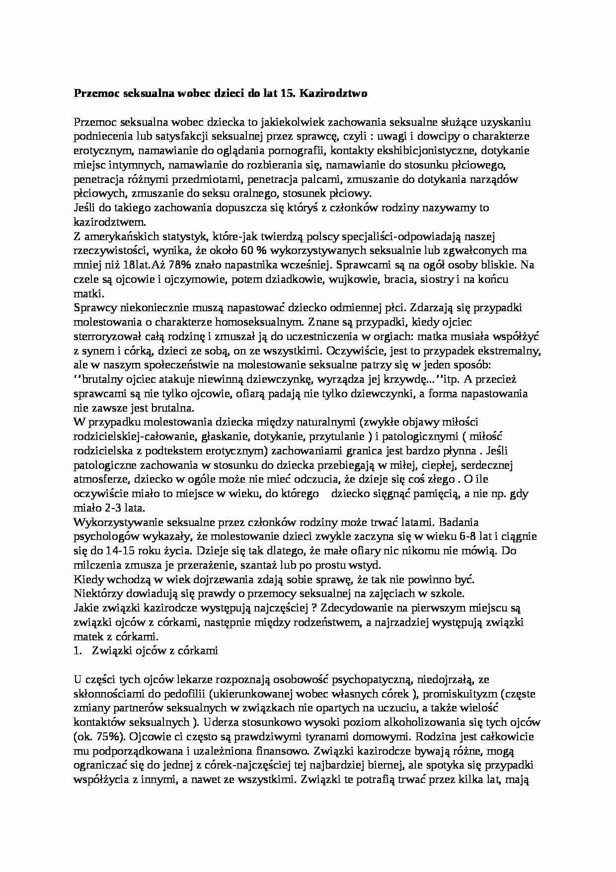 Przemoc seksualna wobec dzieci do lat 15-kazirodztwo - strona 1