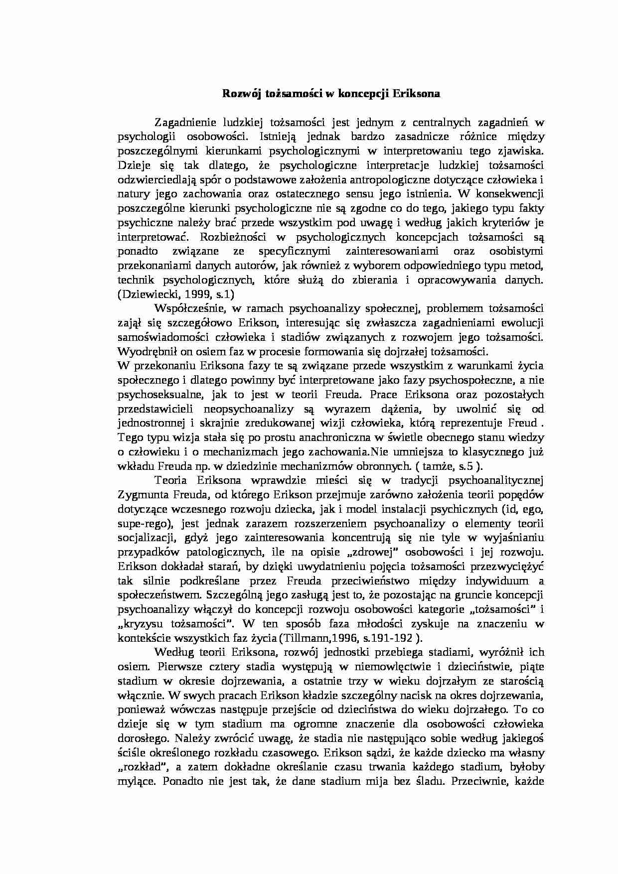 Rozwój tożsamości w koncepcji Eriksona - strona 1