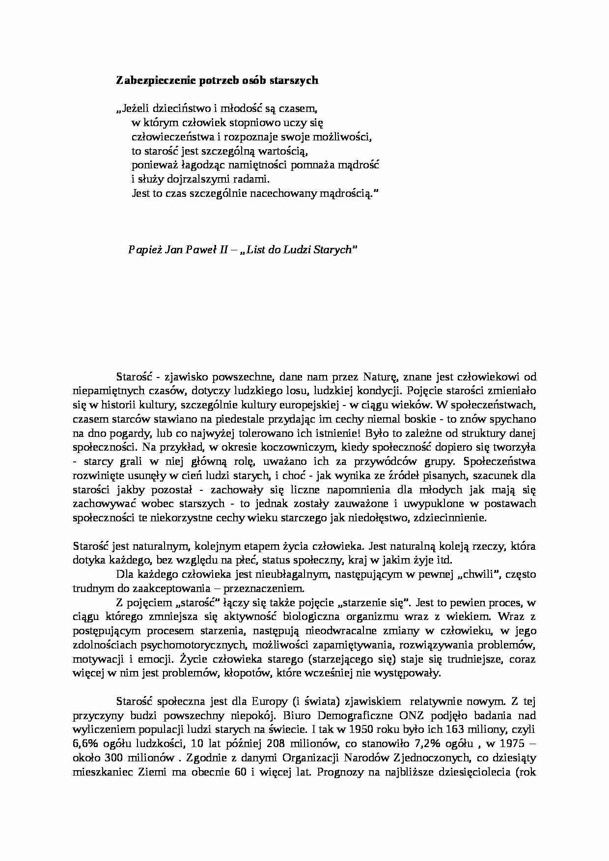 Zabezpieczenie potrzeb osób starszych - strona 1