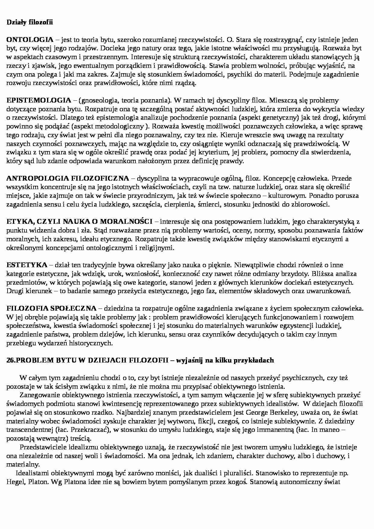 Działy filozofii   - Epistemologia - strona 1