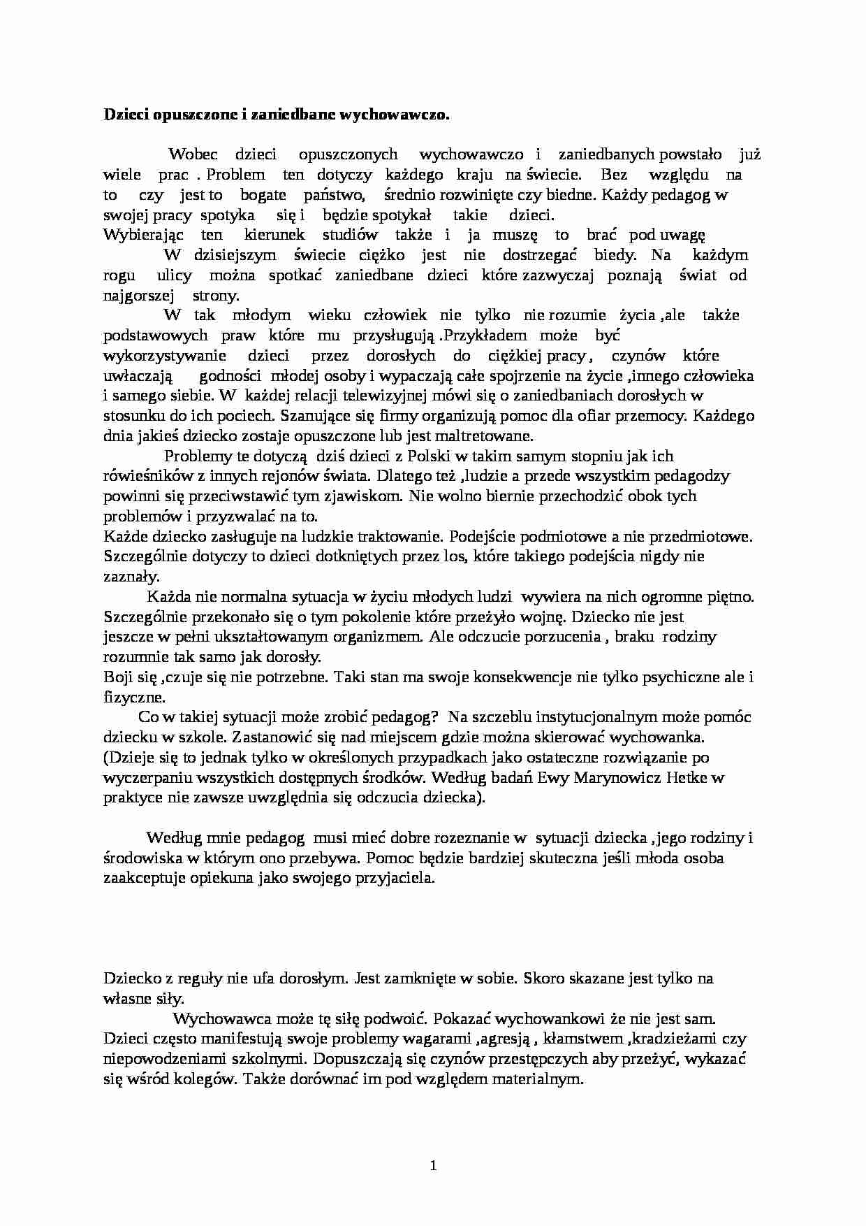 Dzieci opuszczone i zaniedbane wychowawczo - strona 1