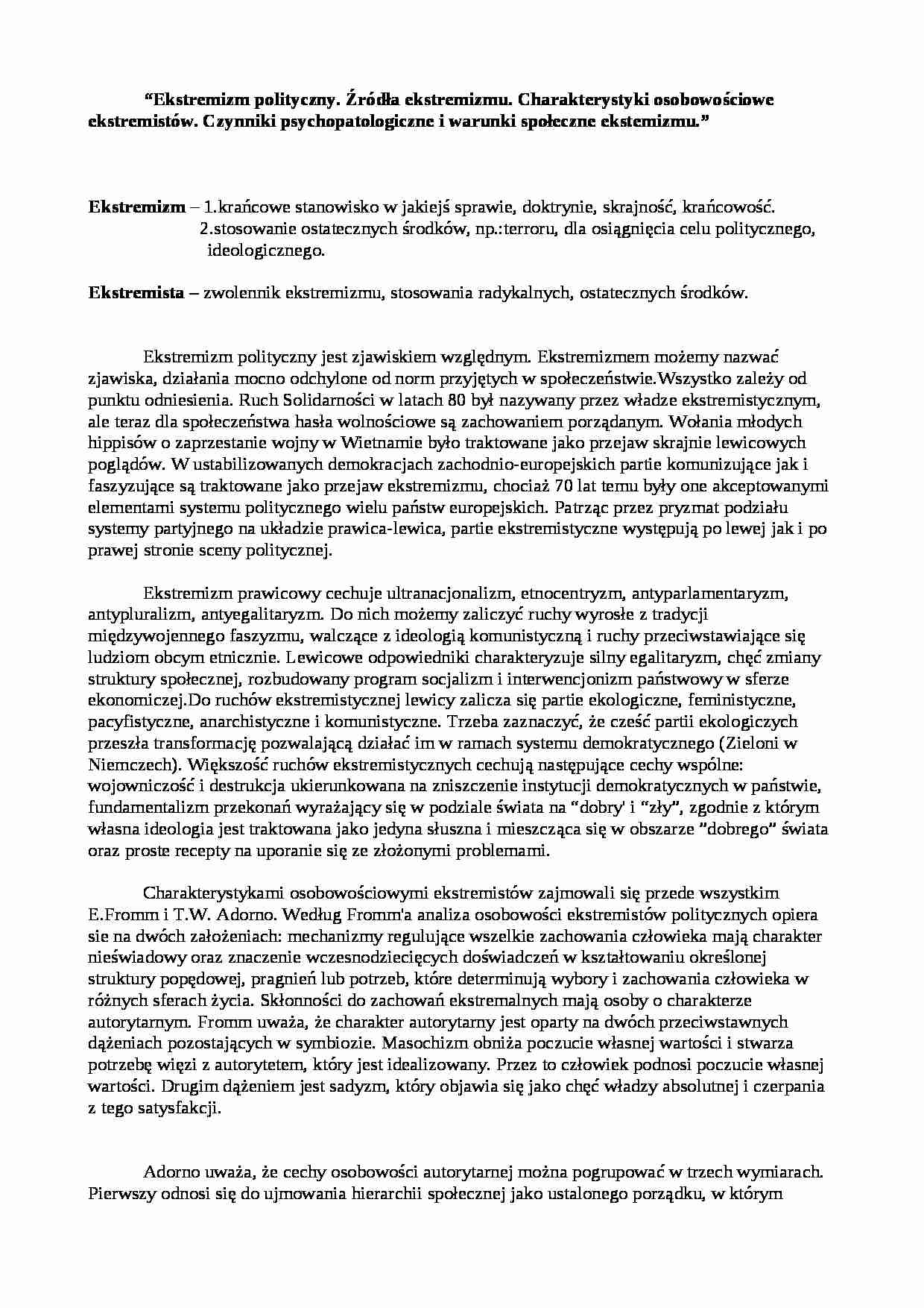 Ekstremizm polityczny-źródła ekstremizmu - strona 1
