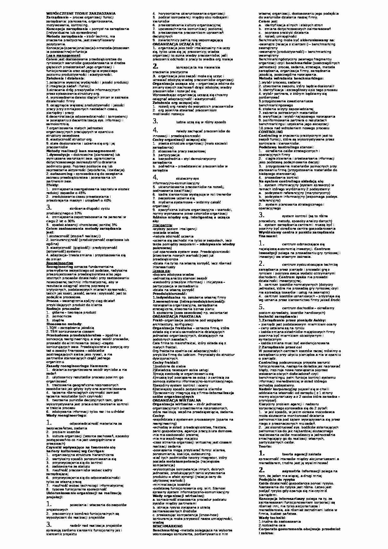 Proces zarządzania - ściąga - strona 1