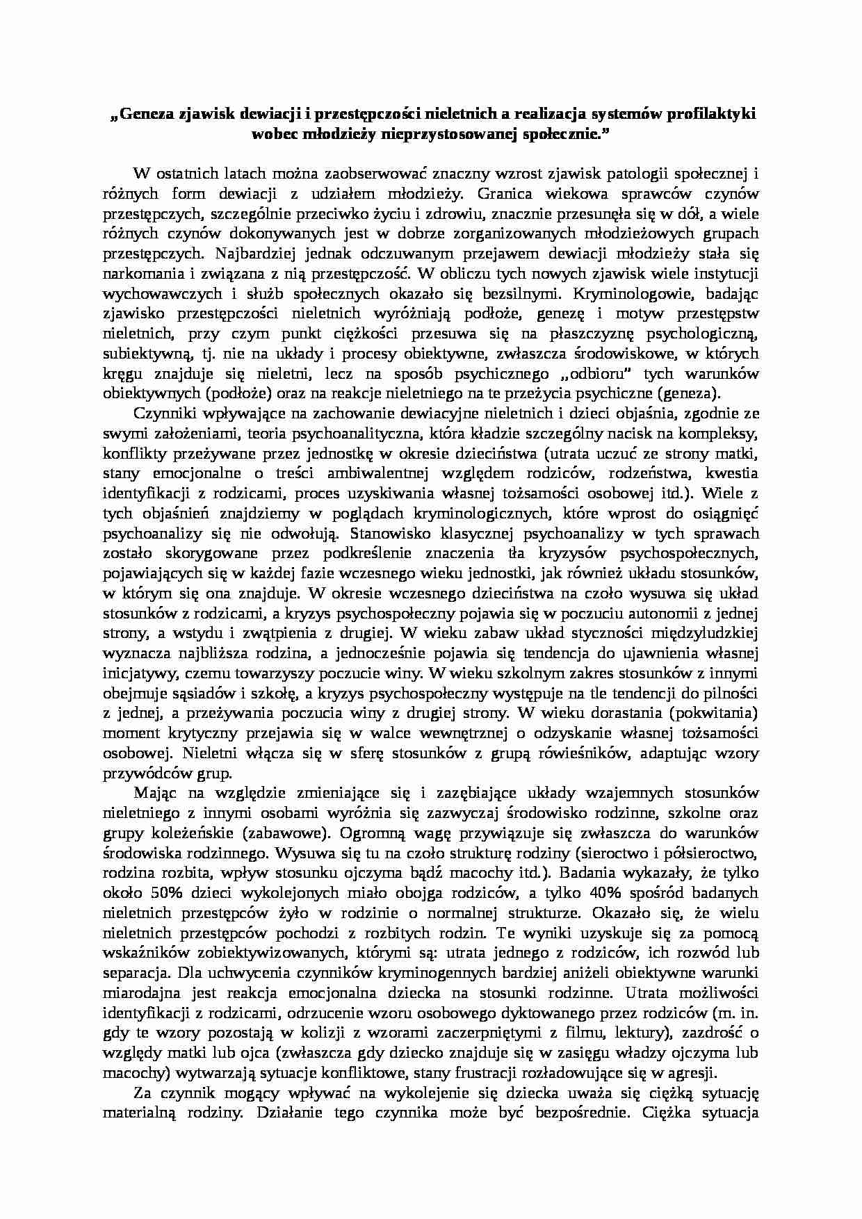 Geneza zjawisk dewiacji i przestępczości nieletnich  - strona 1