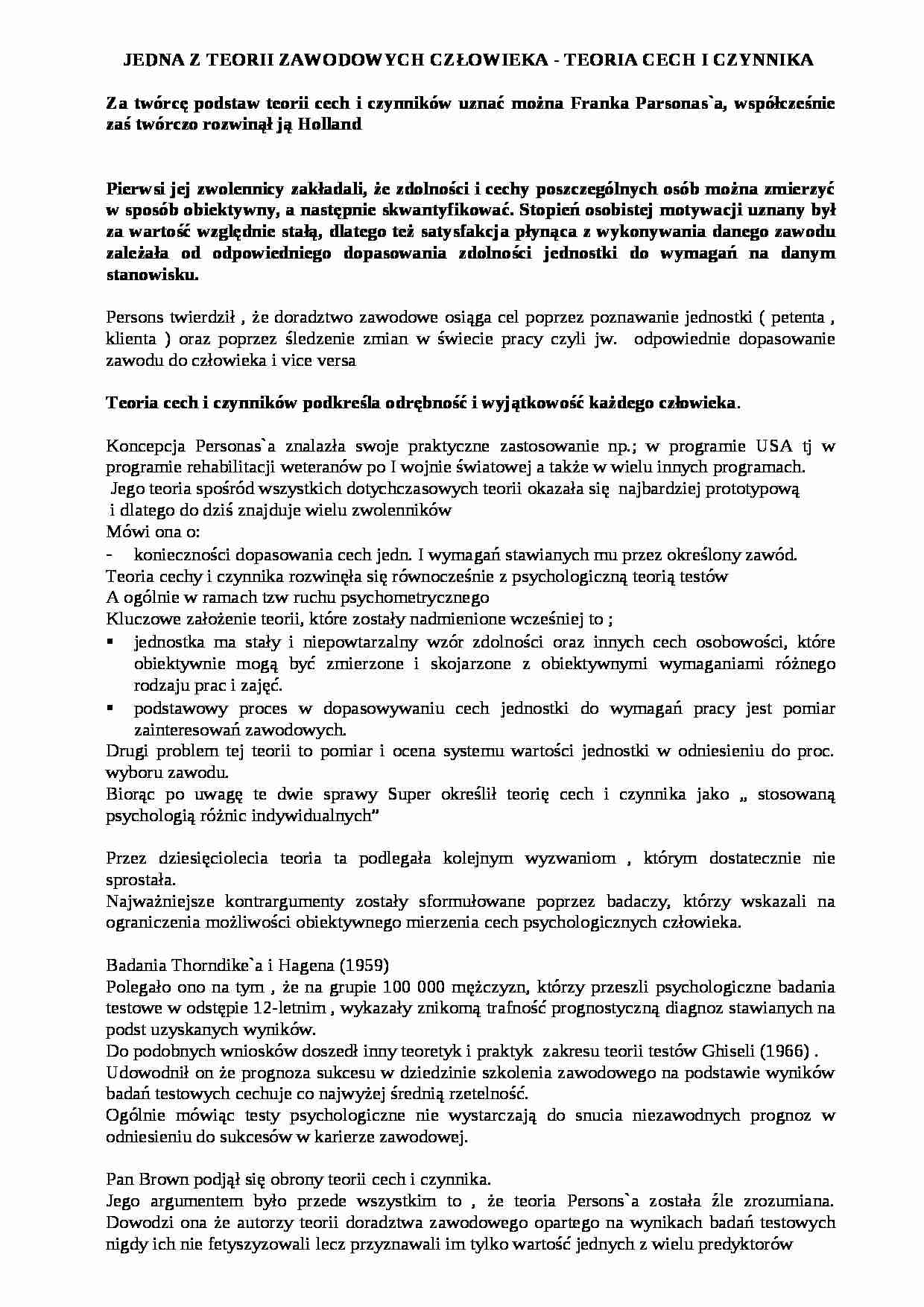 Teoria cech i czynnika-jedna z teorii zawodowych człowiek - strona 1