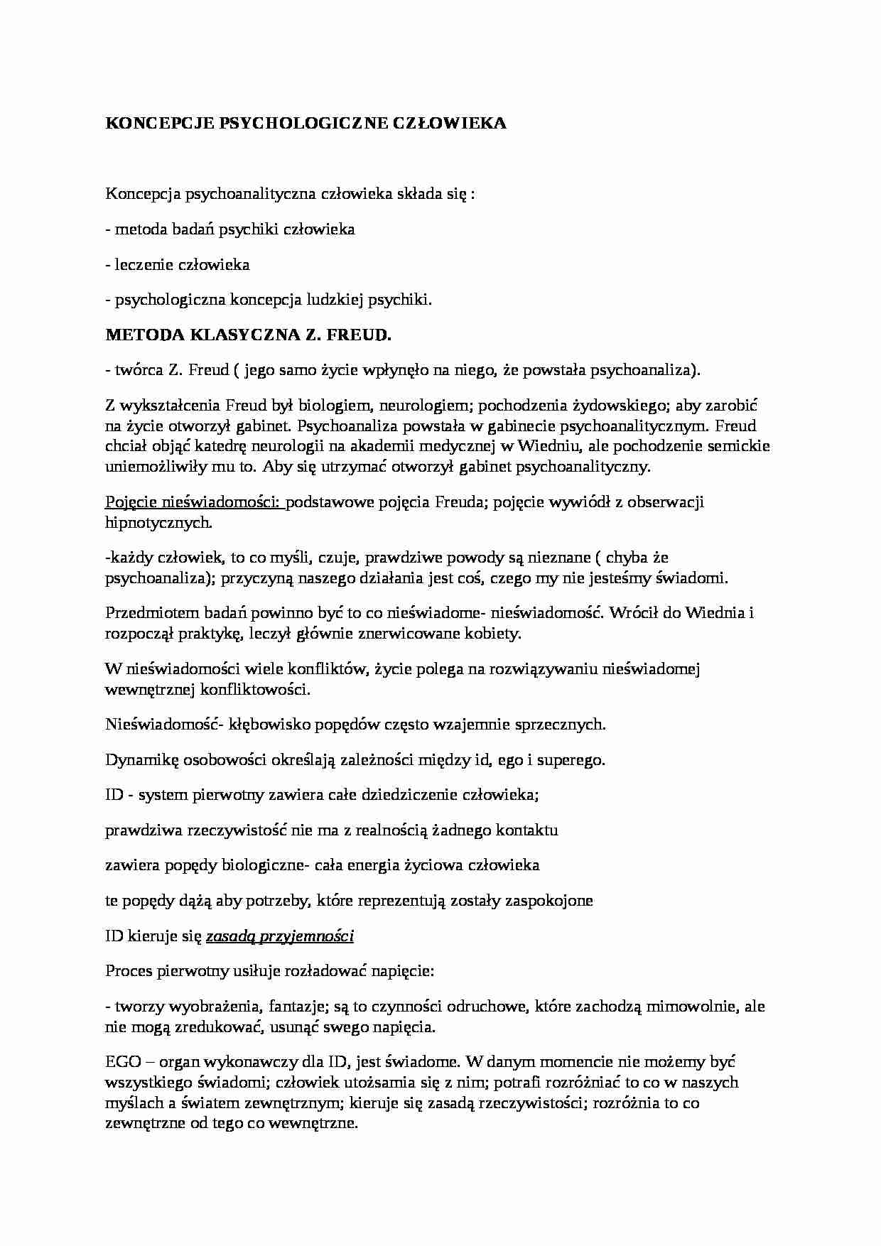 Koncepcje psychologiczne człowieka - Metoda klasyczna - strona 1