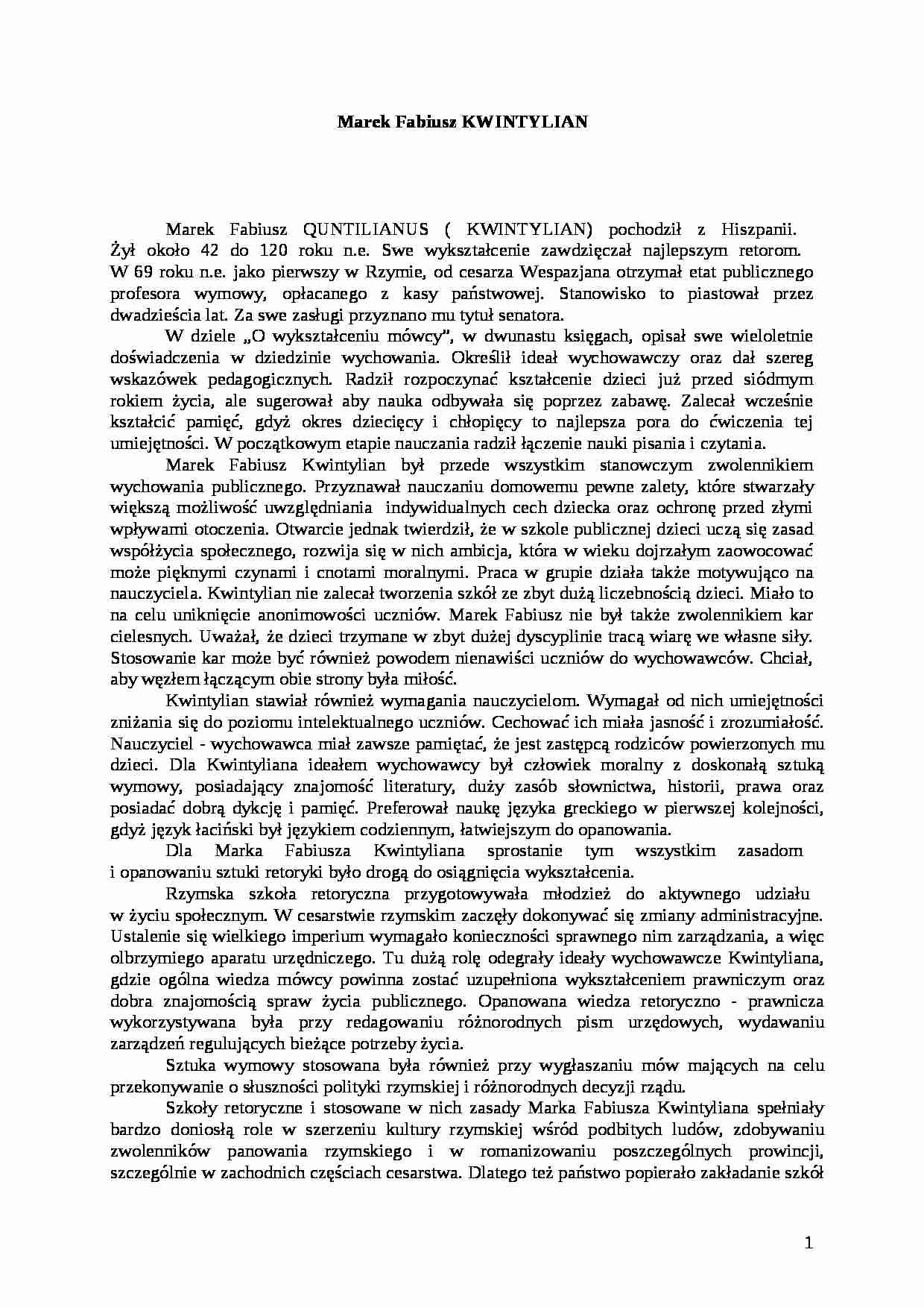 Marek Fabiusz Kwintylian-życiorys - strona 1