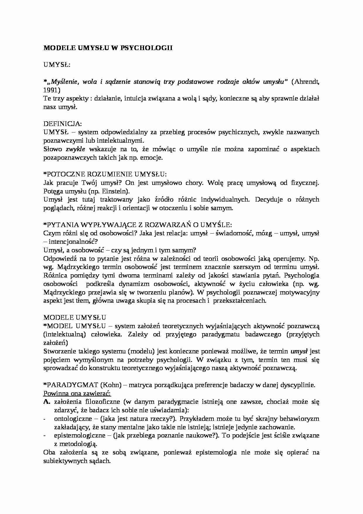 Model umysłu w psychologii - strona 1