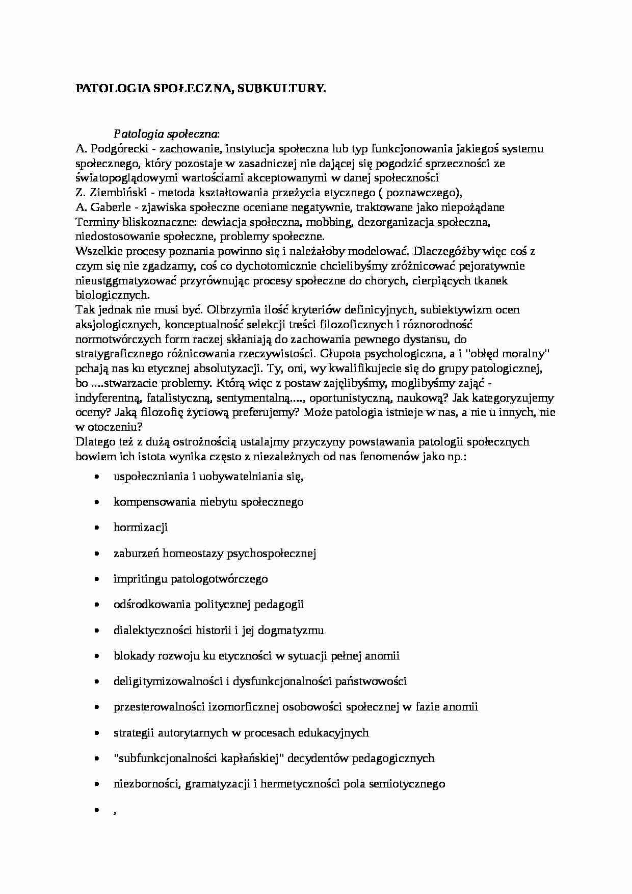 Patologia społeczna, subkultury - strona 1