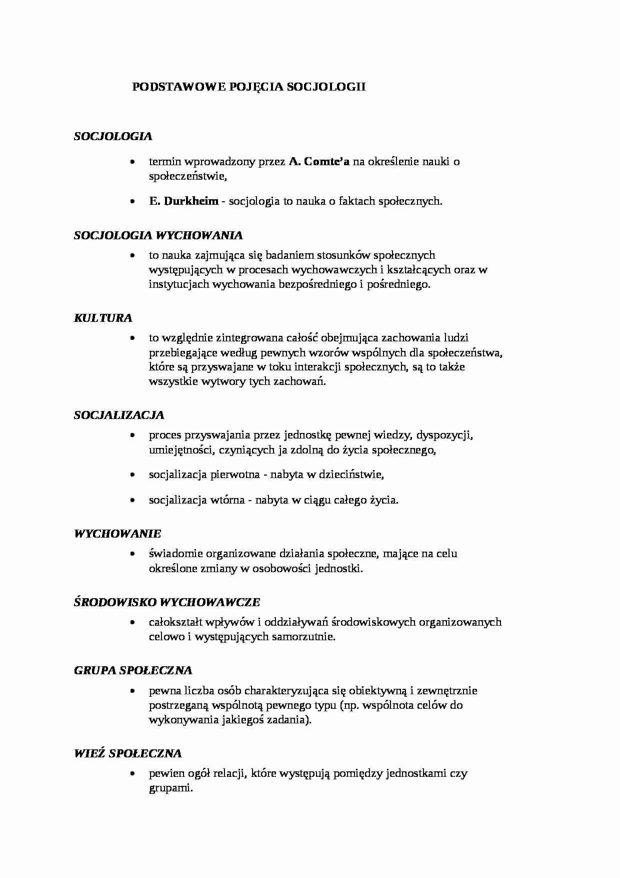Podstawowe pojęcia socjologii - strona 1