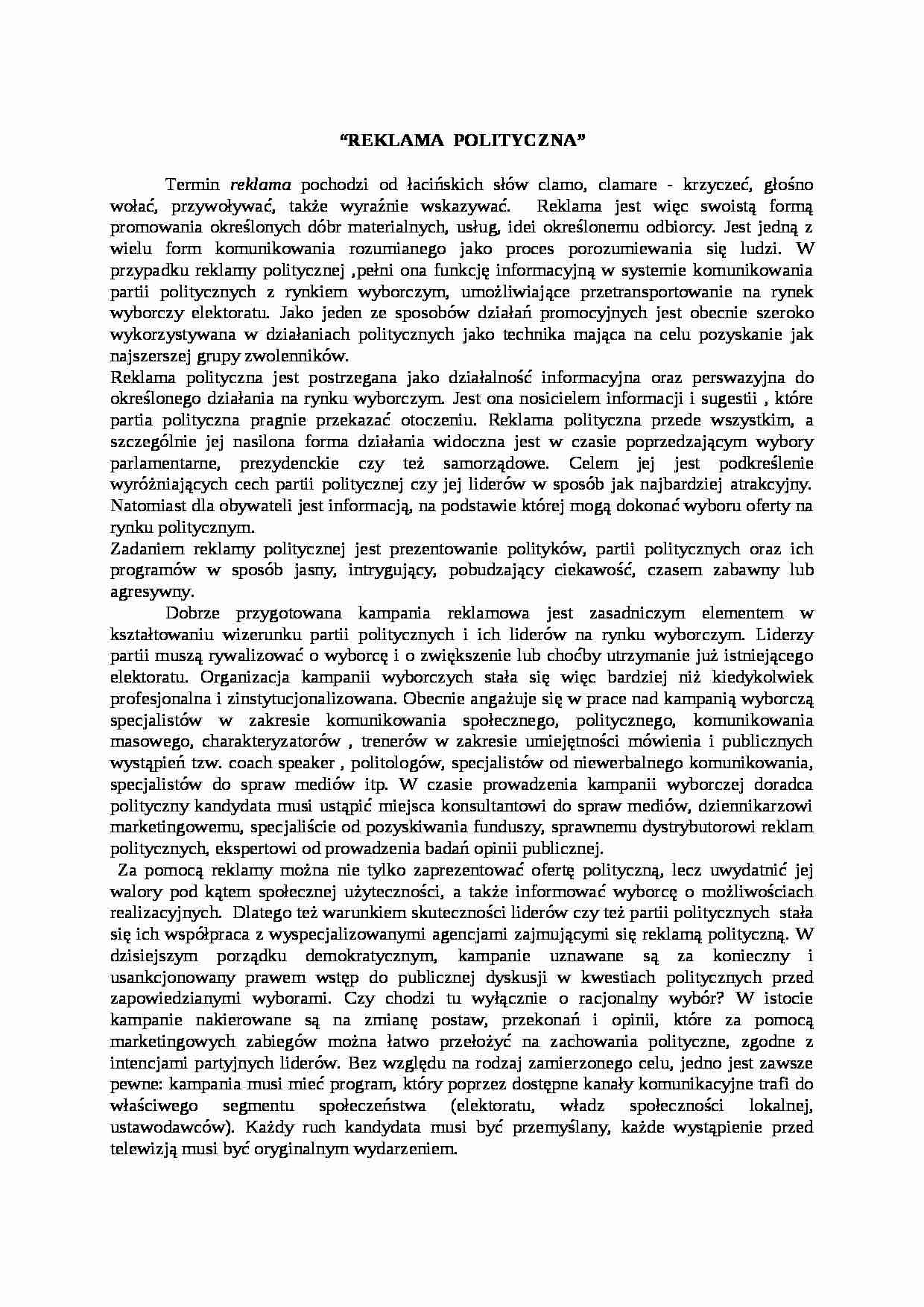 Reklama polityczna-opracowanie - strona 1