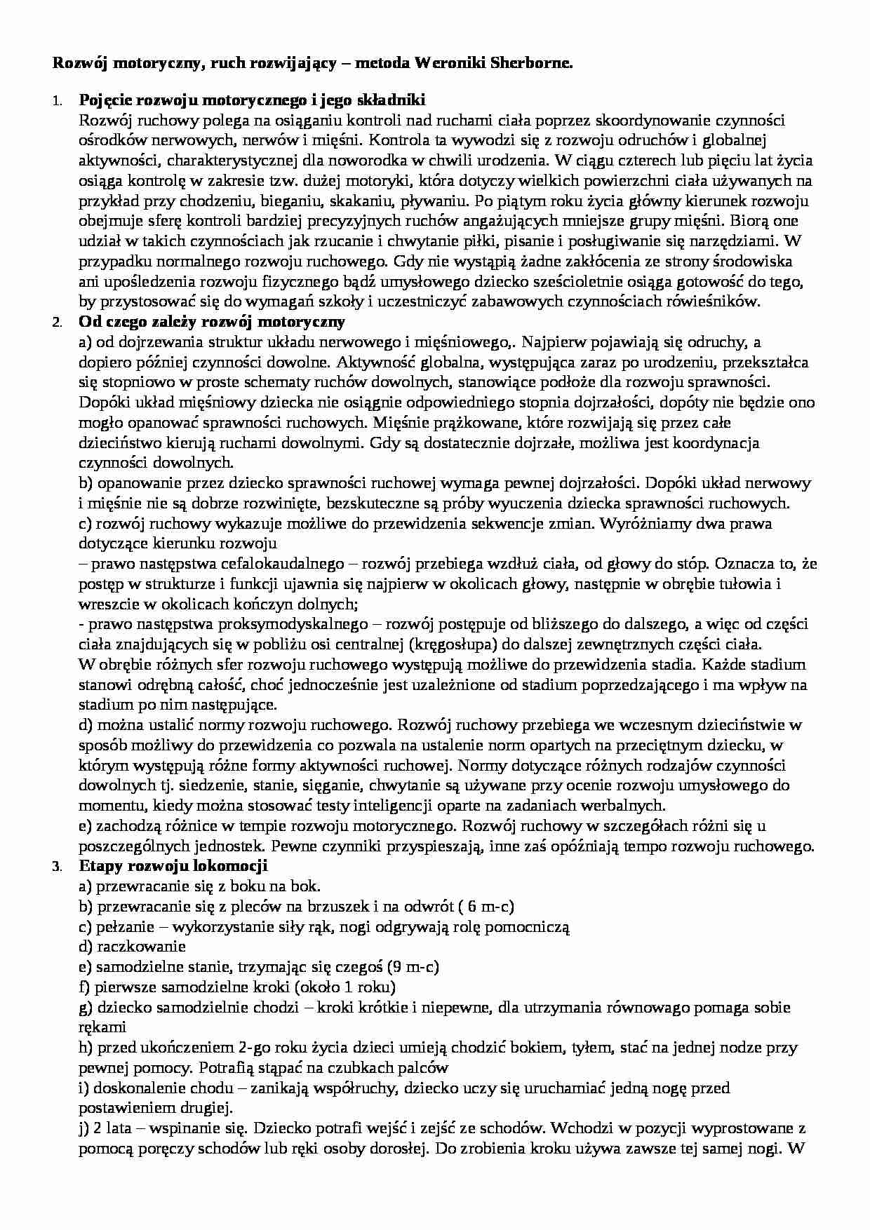 Rozwój motoryczny, ruch rozwijający - metoda Weroniki Sherborne - strona 1