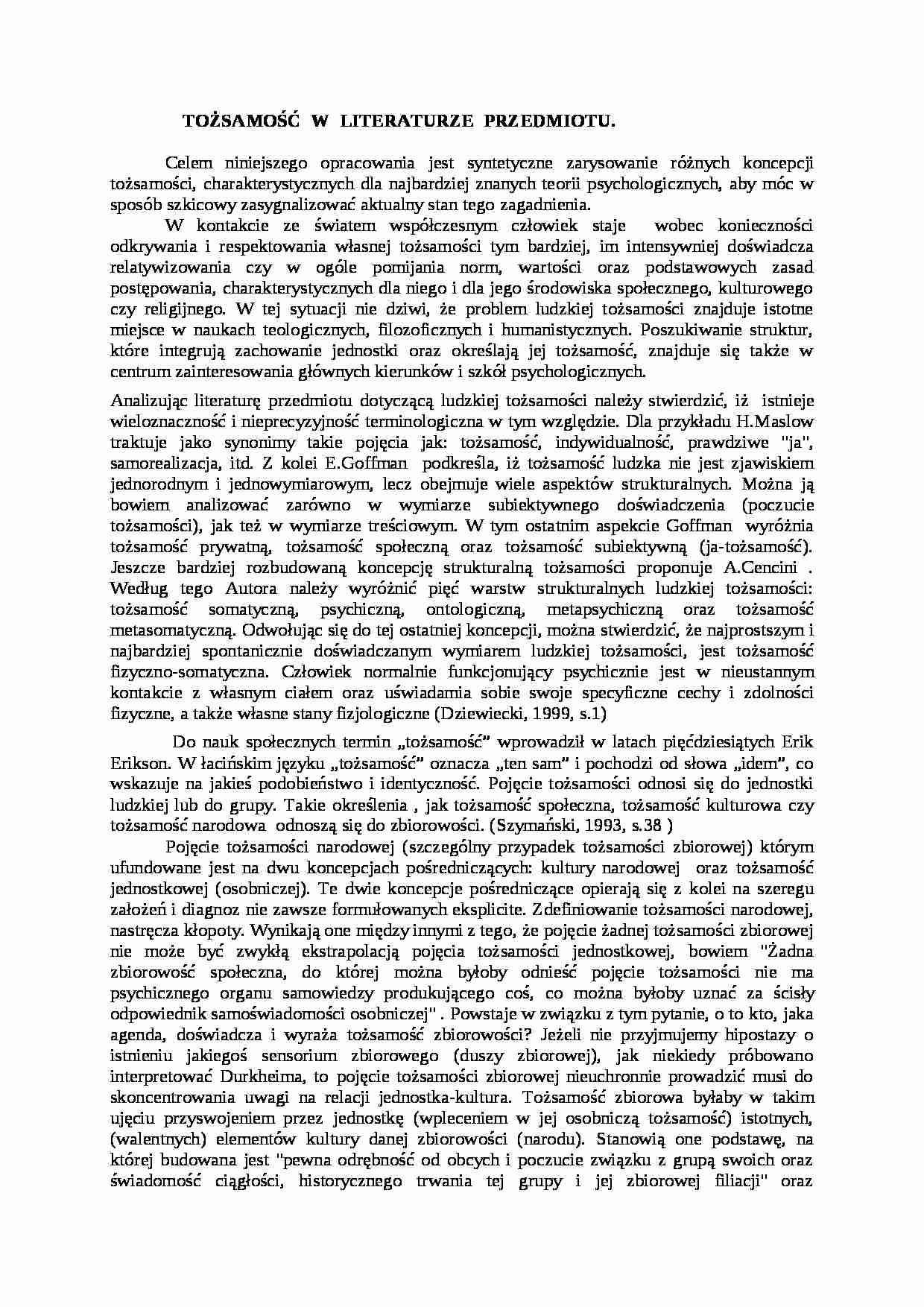 Tożsamość w literaturze przedmiotu - strona 1