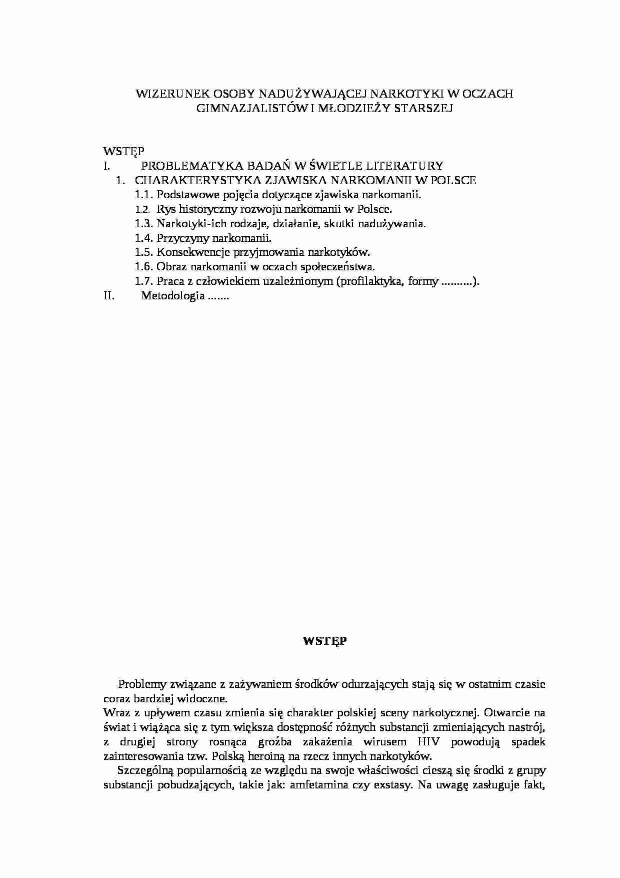 Osoba nadużywająca narkotyki-jej obraz w oczach gimnazjalistów i młodzieży starszej - strona 1