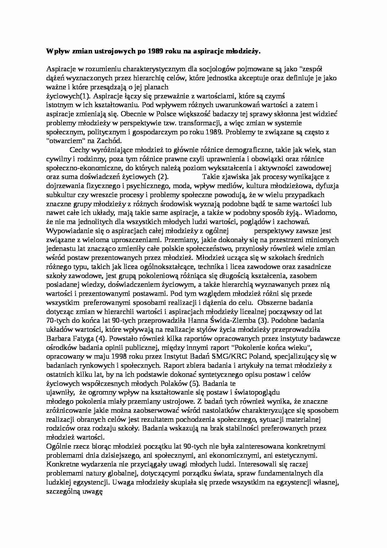 Wpływ zmian ustrojowych po 1989 roku na aspiracje młodzieży - strona 1