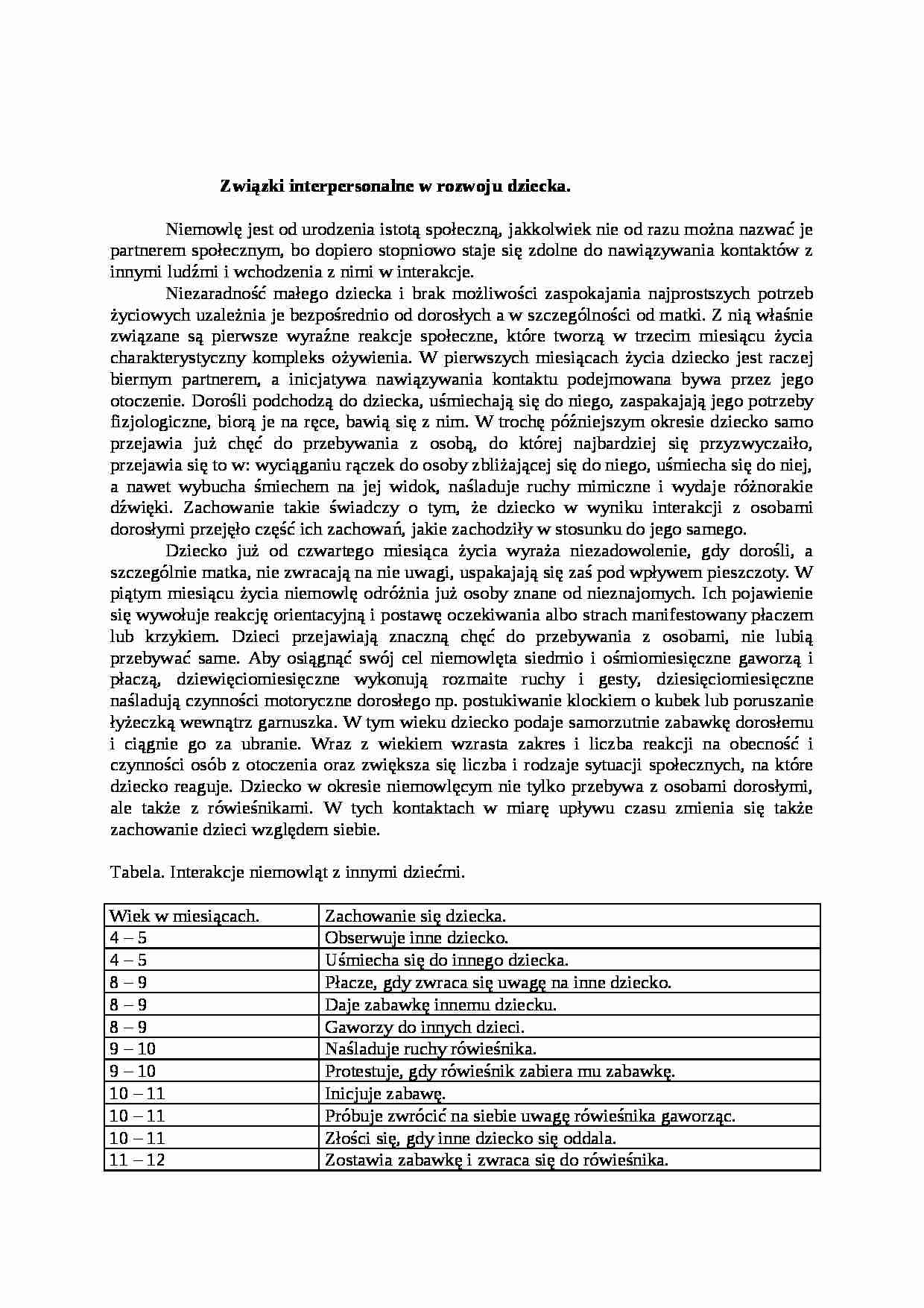 Związki interpersonalne w rozwoju dziecka - strona 1