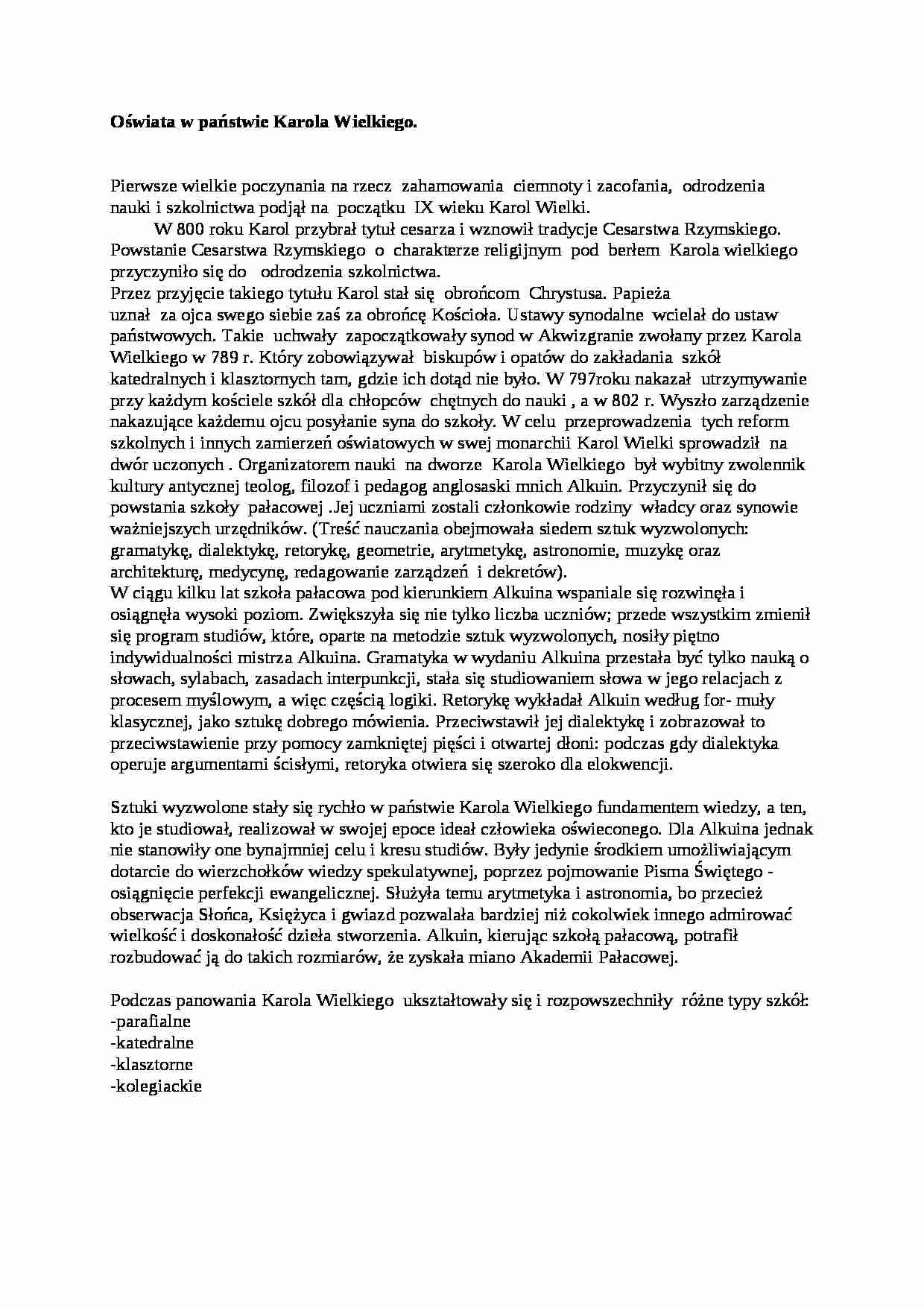 Oświata w państwie Karola Wielkiego - strona 1