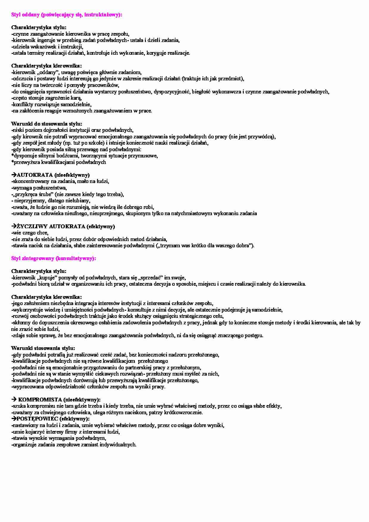 Style kierowania w zarządzaniu - strona 1