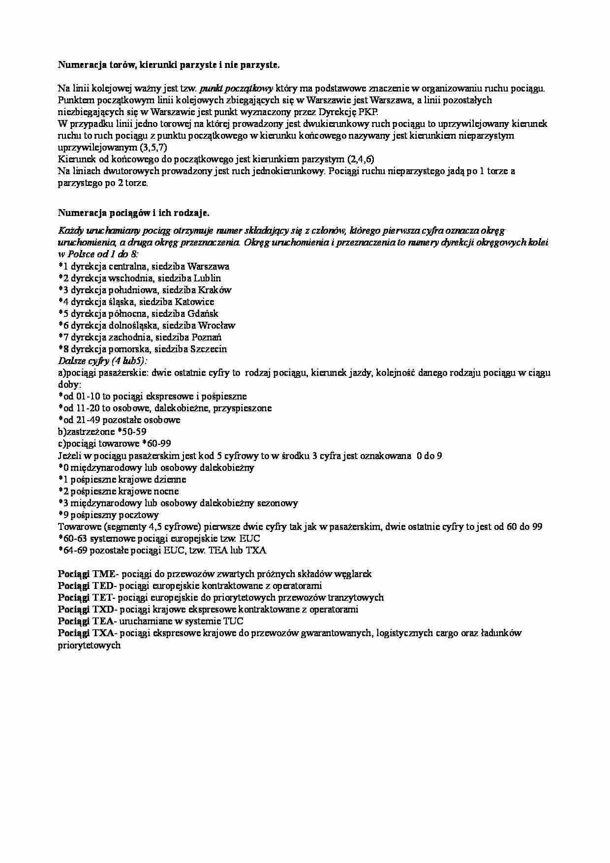 Numeracja torów, kierunki parzyste i nie parzyste - strona 1