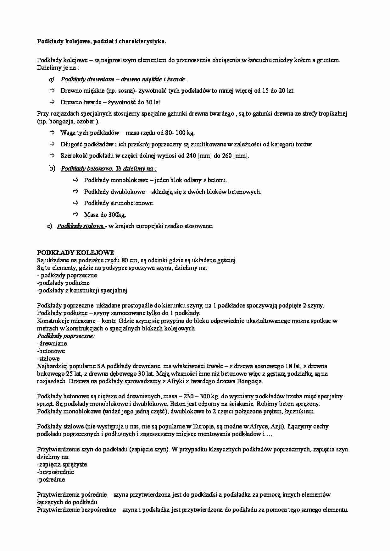 Podkłady kolejowe, podział i charakterystyka. - strona 1