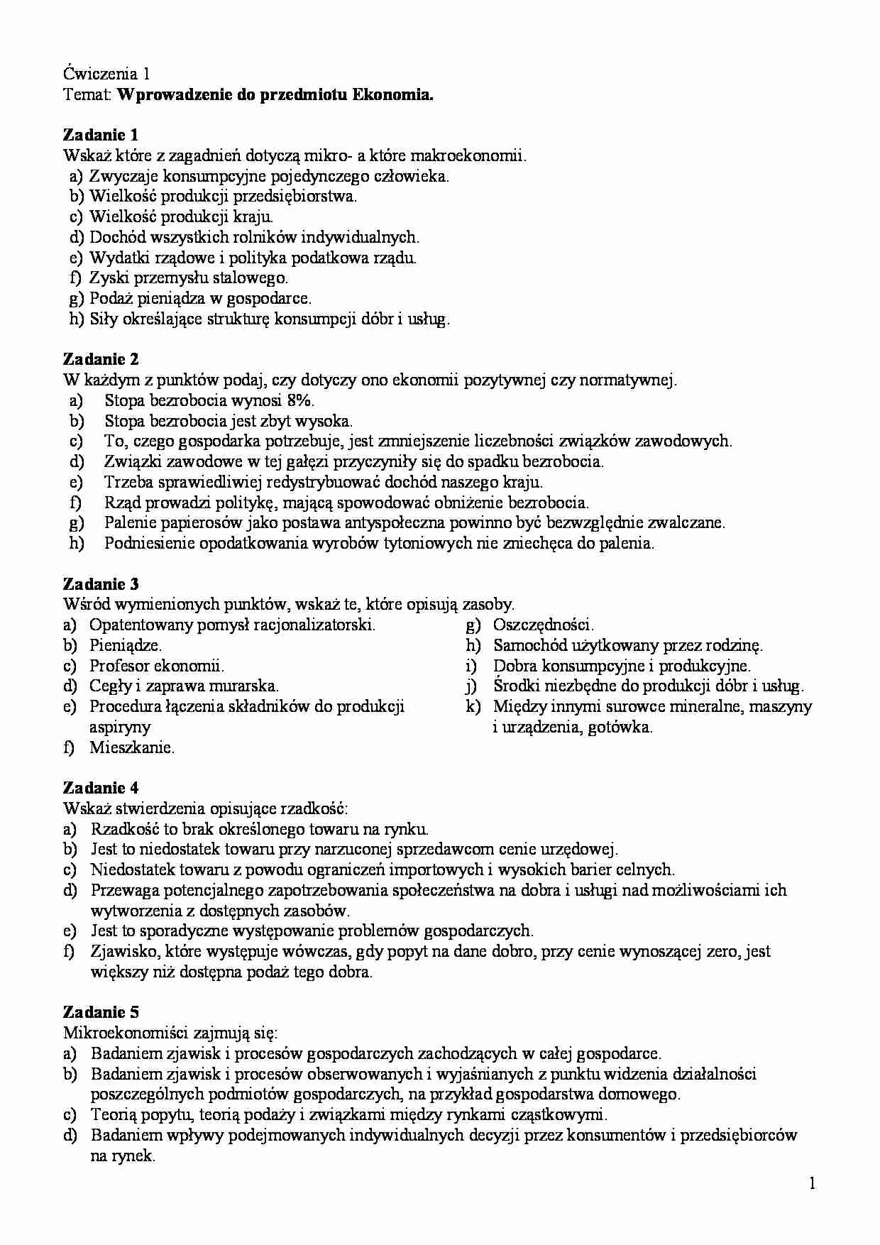 Wprowadzenie do przedmiotu Ekonomia - strona 1