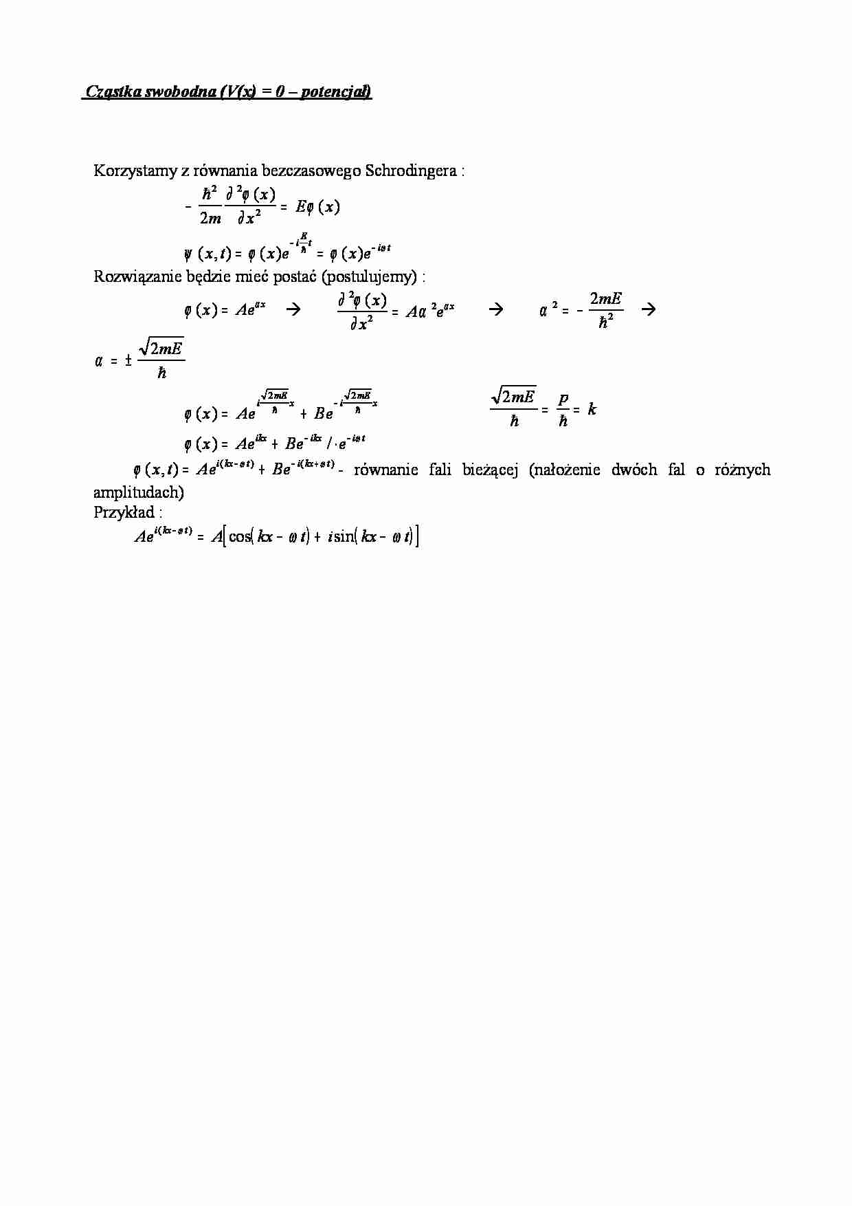 Fizyka - Cząstka swobodna - strona 1