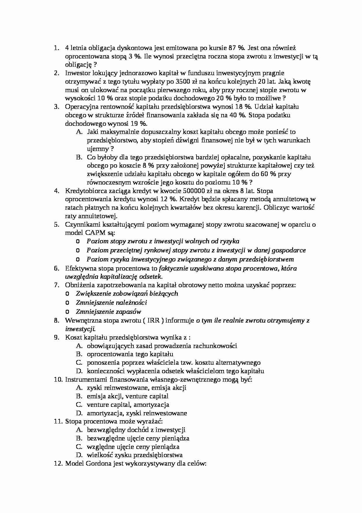 Zarzadzanie finansami - egzamin - strona 1
